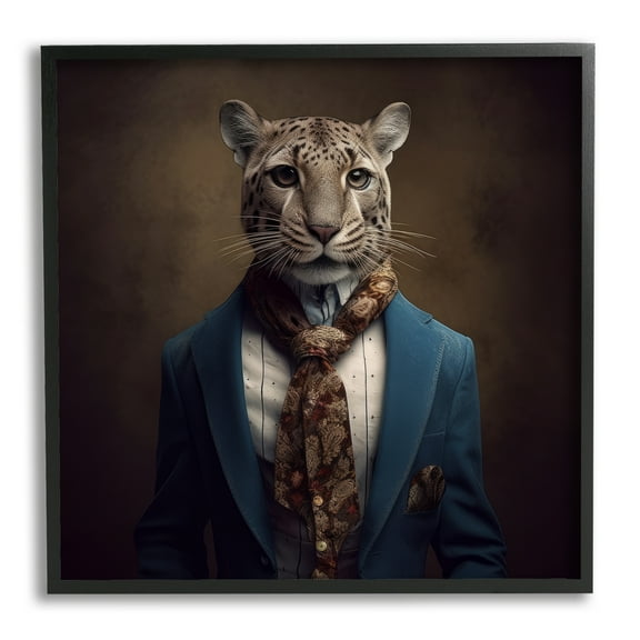 Stupell Industries Fancy Fashion Leopard Animals & Insects Painting Black Framed Art Print Wall Art, 12 x 12