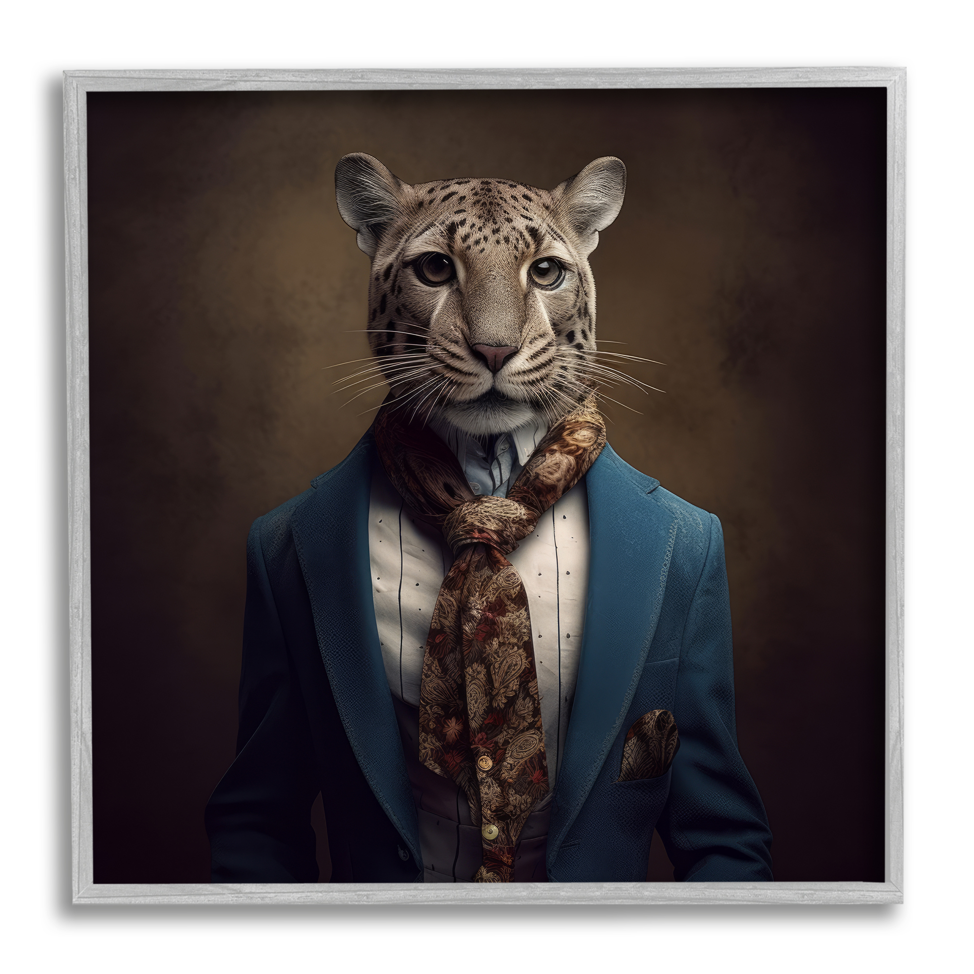 Stupell Industries Fancy Fashion Leopard Animals & Insects Painting Gray Framed Art Print Wall Art, 17 x 17