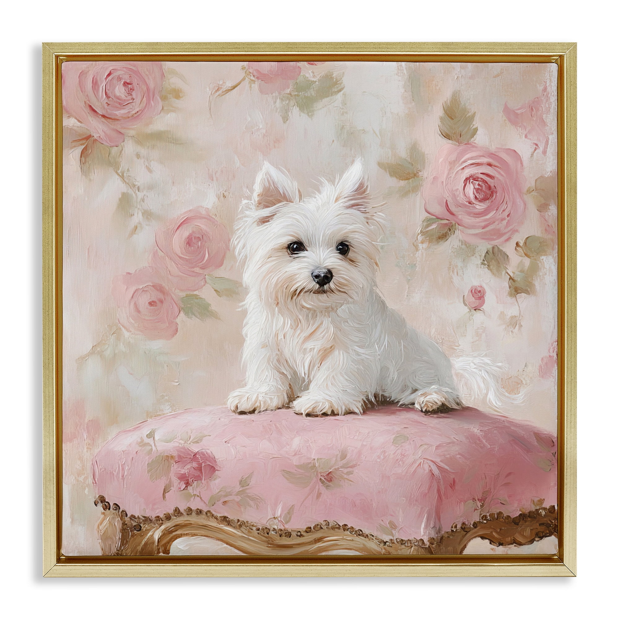 Stupell Industries Fancy Francesca Puppy Gold Framed Floater Canvas Wall Art, design by Tina LeCour