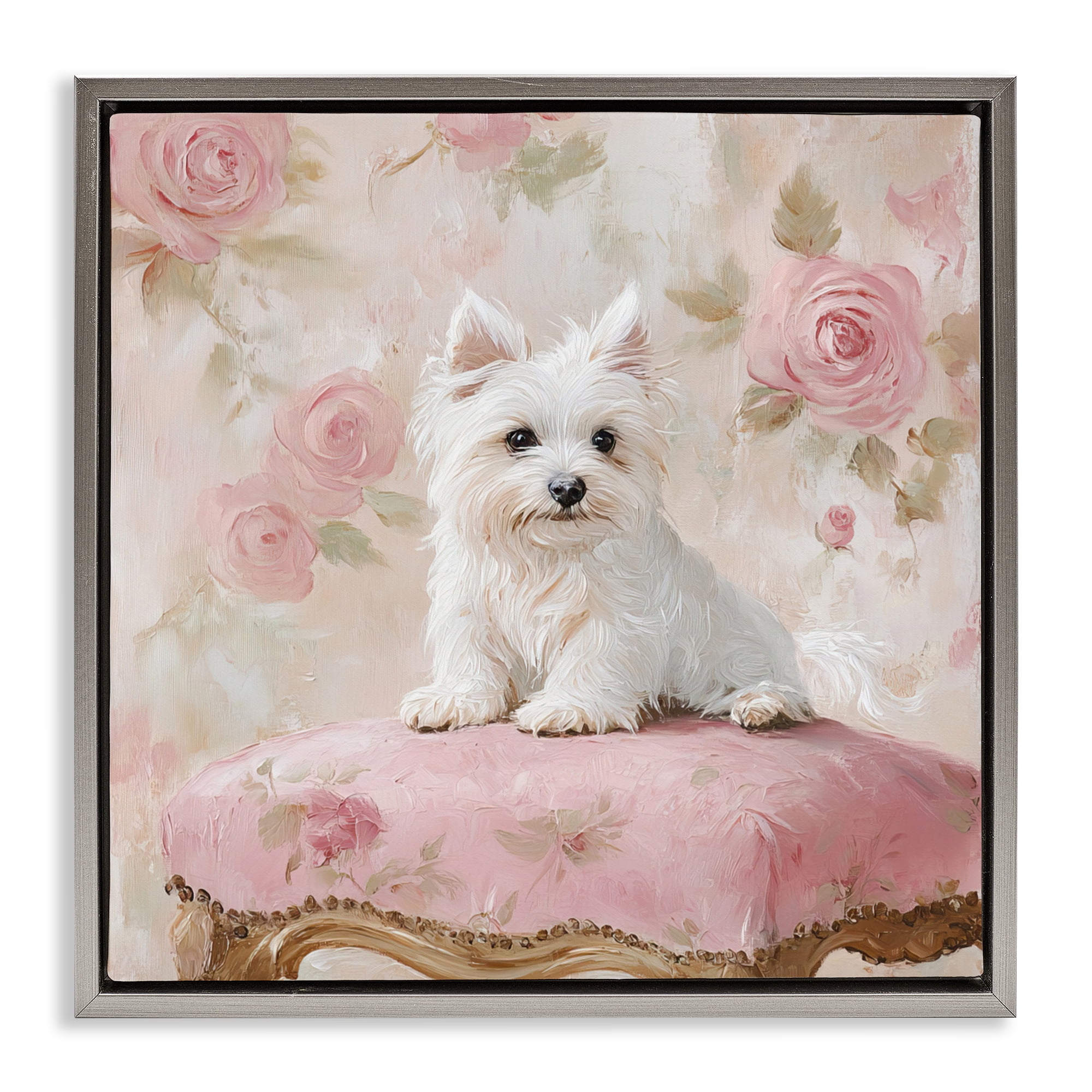Stupell Industries Fancy Francesca Puppy Gray Framed Floater Canvas Wall Art, design by Tina LeCour