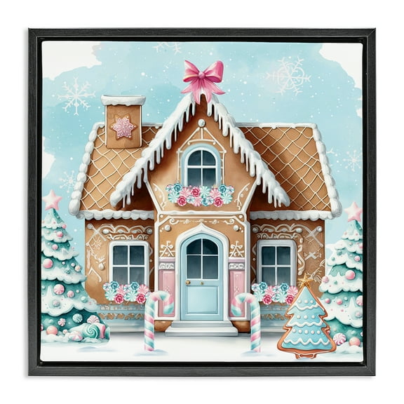 Stupell Industries Fancy Gingerbread House Holiday Painting Black Floater Framed Canvas Art Prints Wall Art, 18 x 18