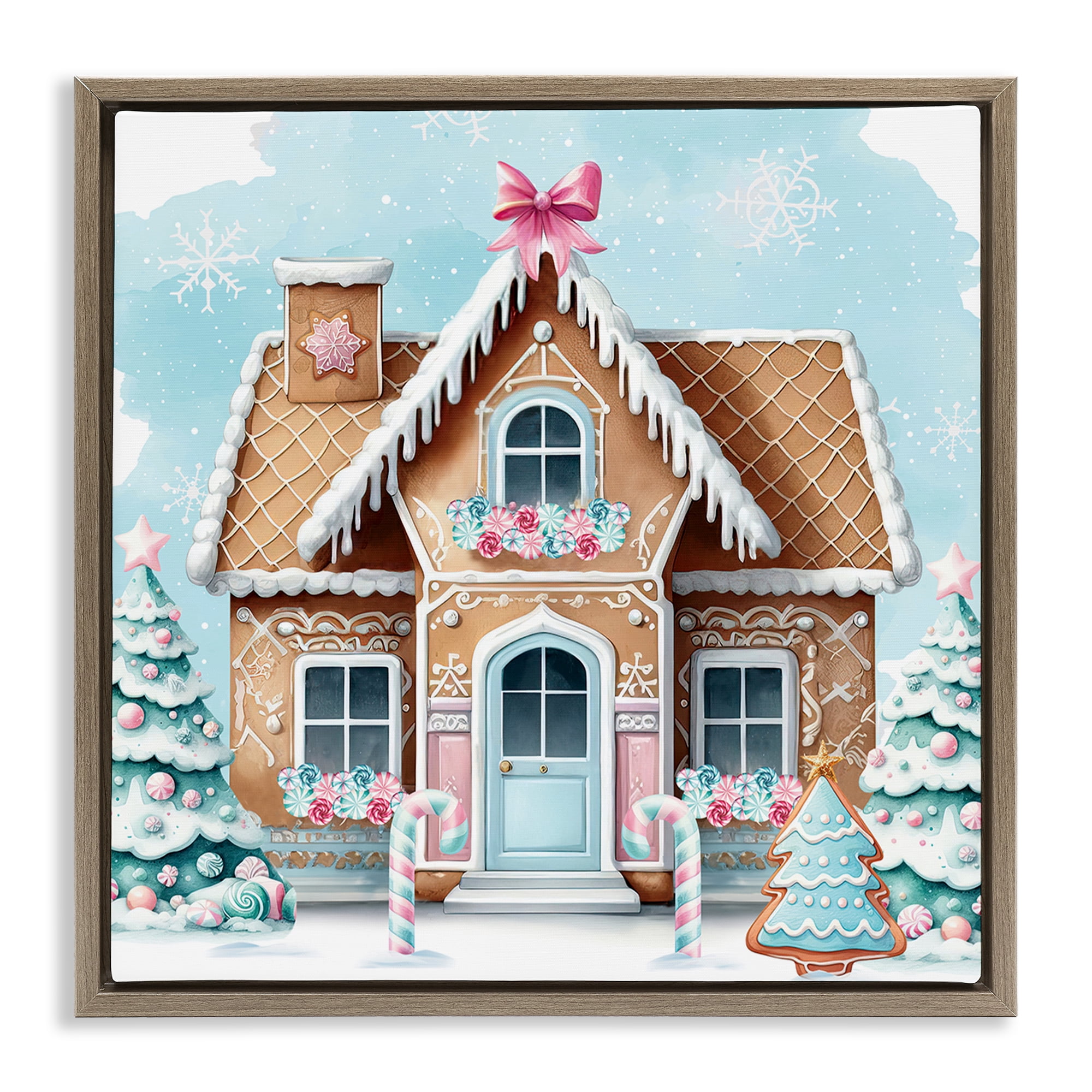 Stupell Industries Fancy Gingerbread House Holiday Painting Brown Floater Framed Canvas Art Prints Wall Art, 25 x 25