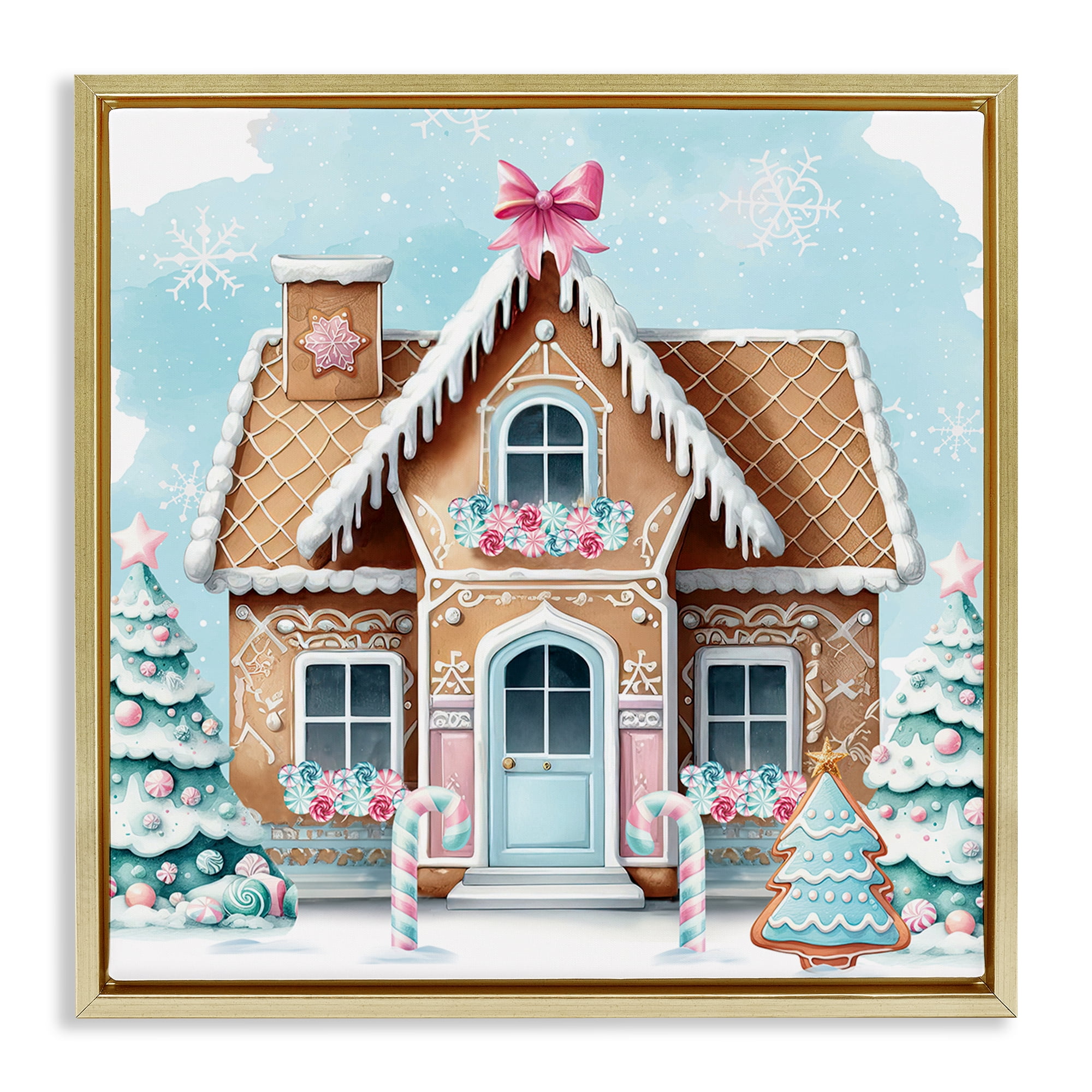 Stupell Industries Fancy Gingerbread House Holiday Painting Gold Floater Framed Canvas Art Prints Wall Art, 25 x 25