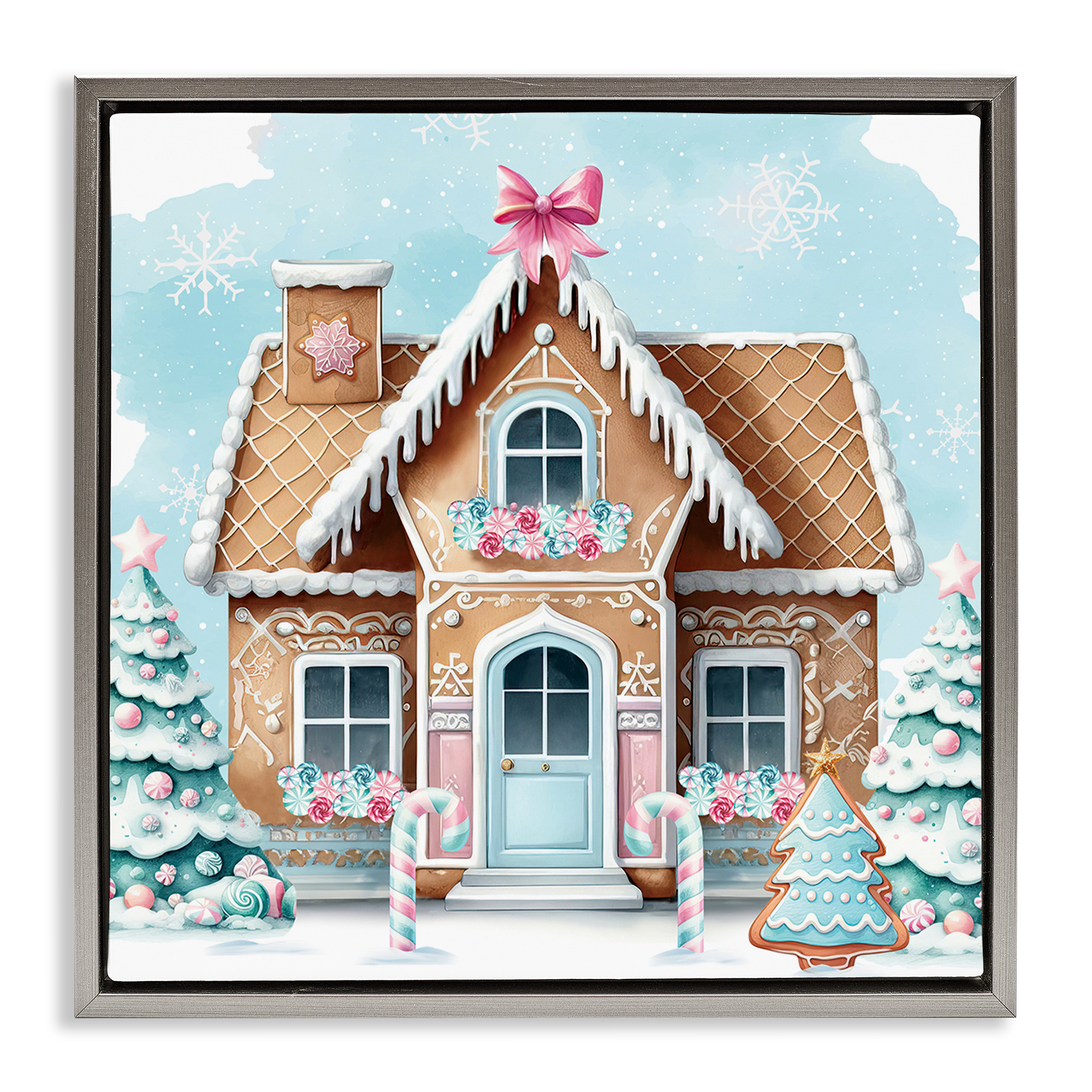 Stupell Industries Fancy Gingerbread House Holiday Painting Gray Floater Framed Canvas Art Prints Wall Art, 25 x 25