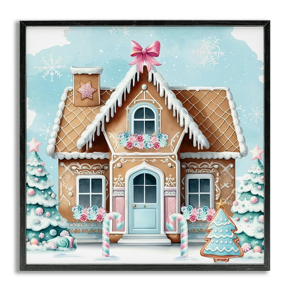 Stupell Industries Fancy Gingerbread House Holiday Painting Gray Framed Art Prints Wall Art, 24 x 24