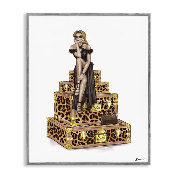 Stupell Industries Contemporary Fancy Gown & Suitcases Gray Framed Giclee Art, 24 x 30, by Ziwei Li