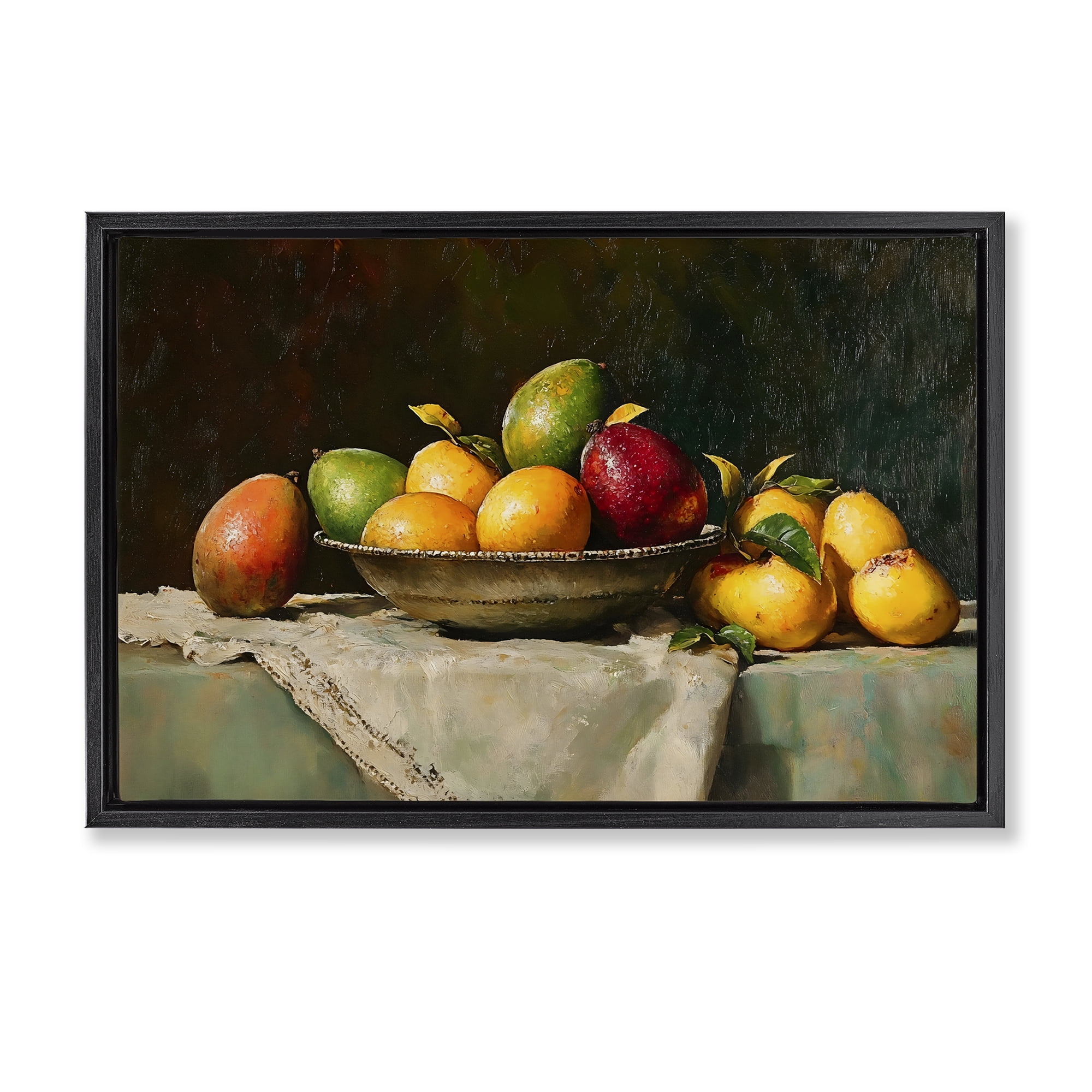 Stupell Industries Fancy Table Fruit Arrangement Black Framed Floater Canvas Wall Art, design by Creative Studio