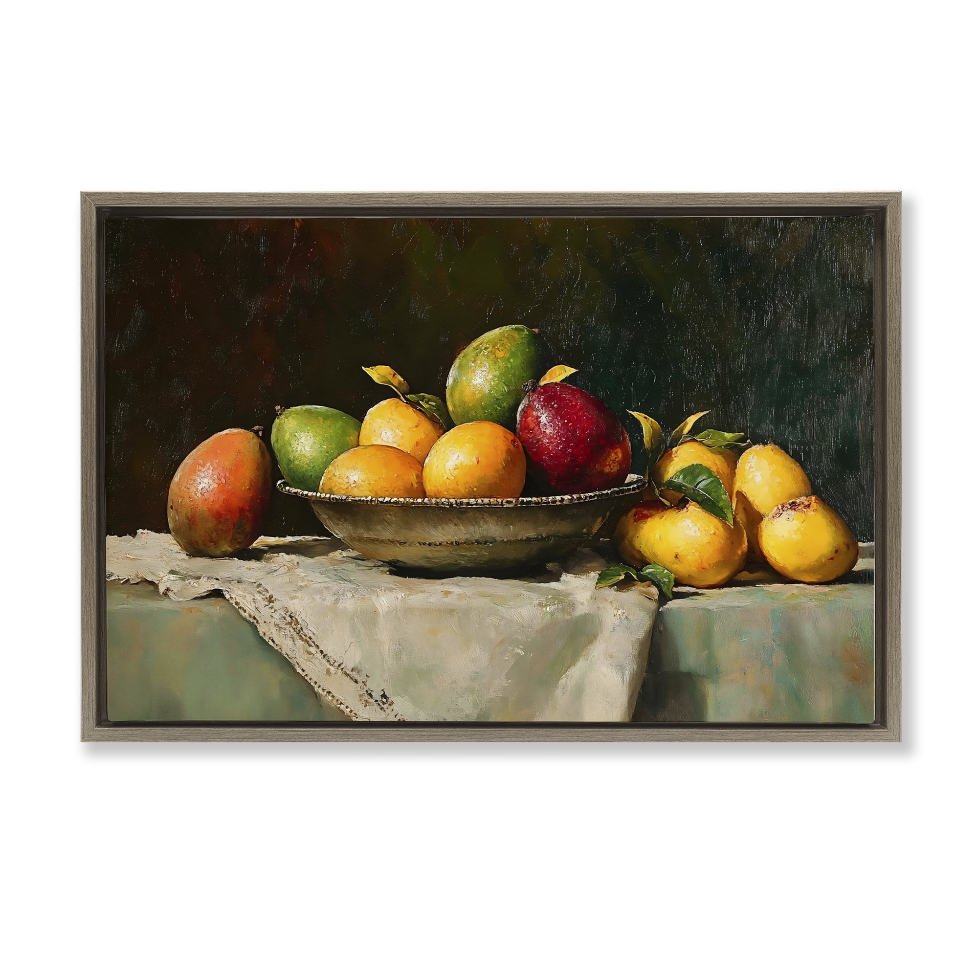 Stupell Industries Fancy Table Fruit Arrangement Brown Framed Floater Canvas Wall Art, design by Creative Studio
