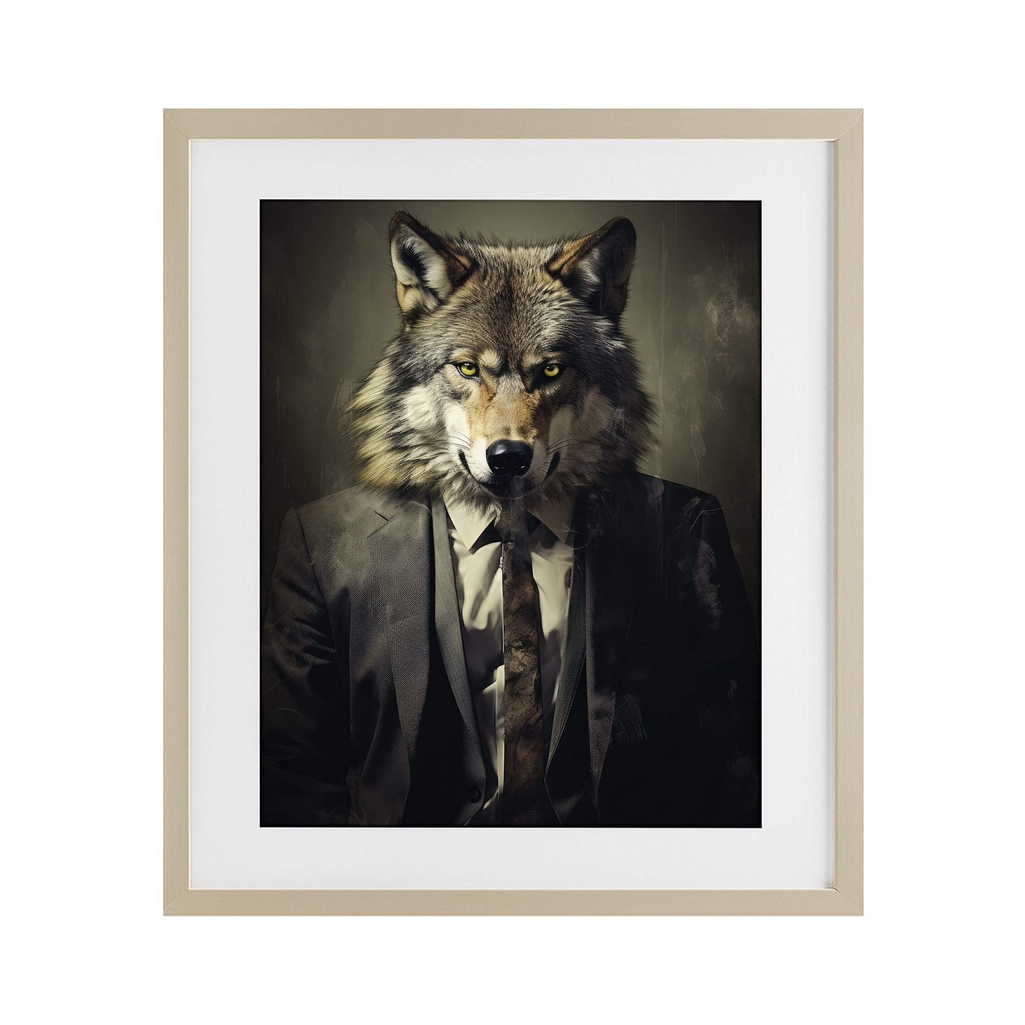 Stupell Industries Fancy Wolf in Suit Birch Framed Print Under Glass, design by Ray Powers