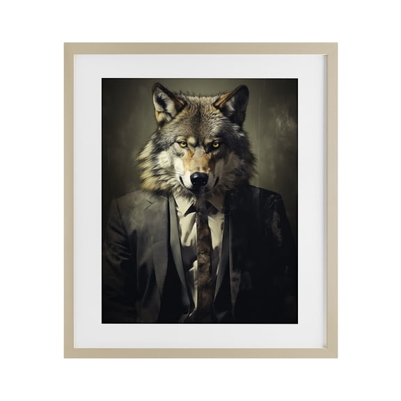 Stupell Industries Fancy Wolf in Suit Birch Framed Print Under Glass, design by Ray Powers