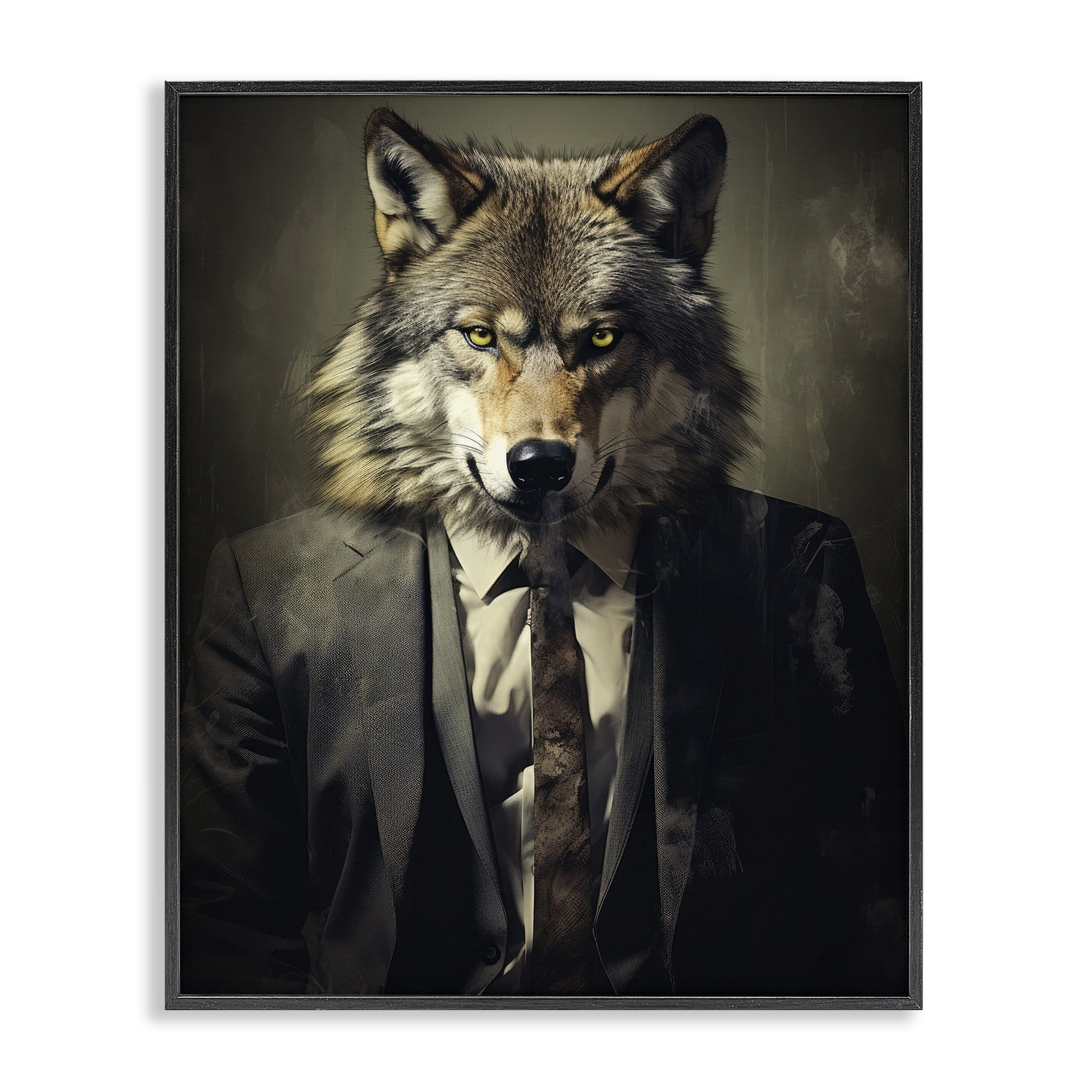 Stupell Industries Fancy Wolf in Suit Black Framed Giclee Art, design by Ray Powers