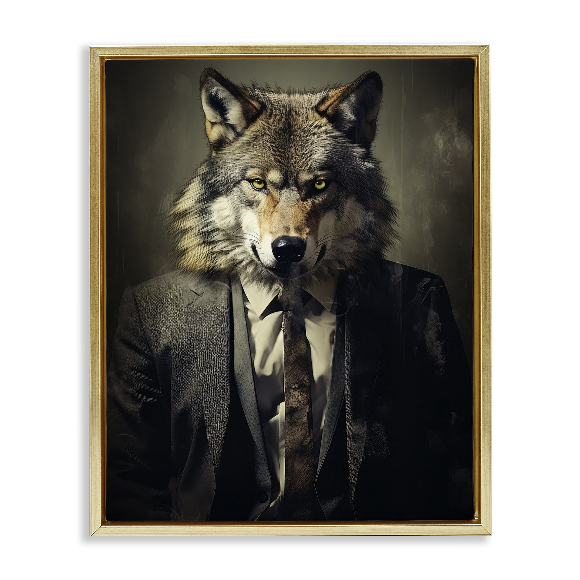 Stupell Industries Fancy Wolf in Suit Gold Framed Floater Canvas Wall Art, design by Ray Powers