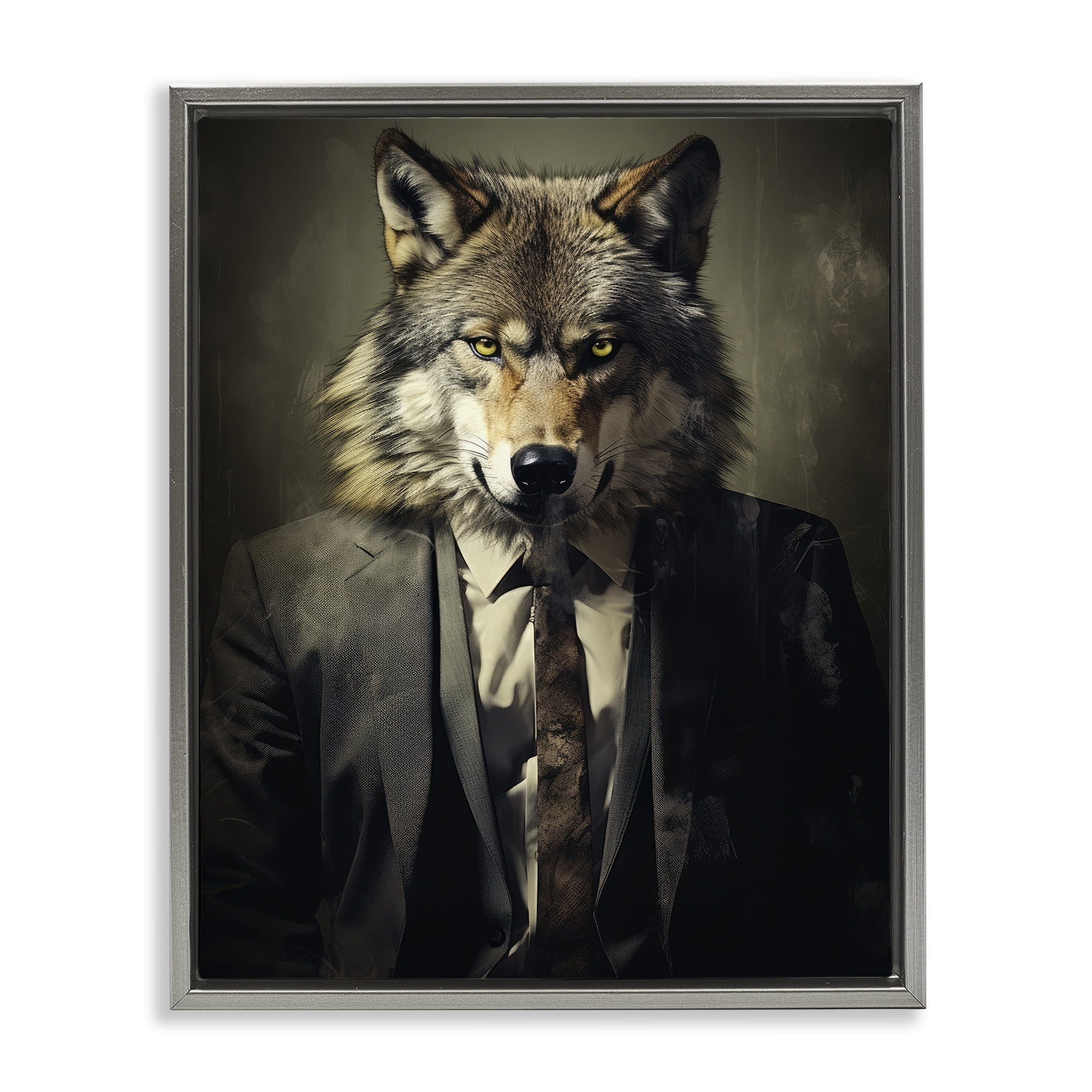 Stupell Industries Fancy Wolf in Suit Gray Framed Floater Canvas Wall Art, design by Ray Powers