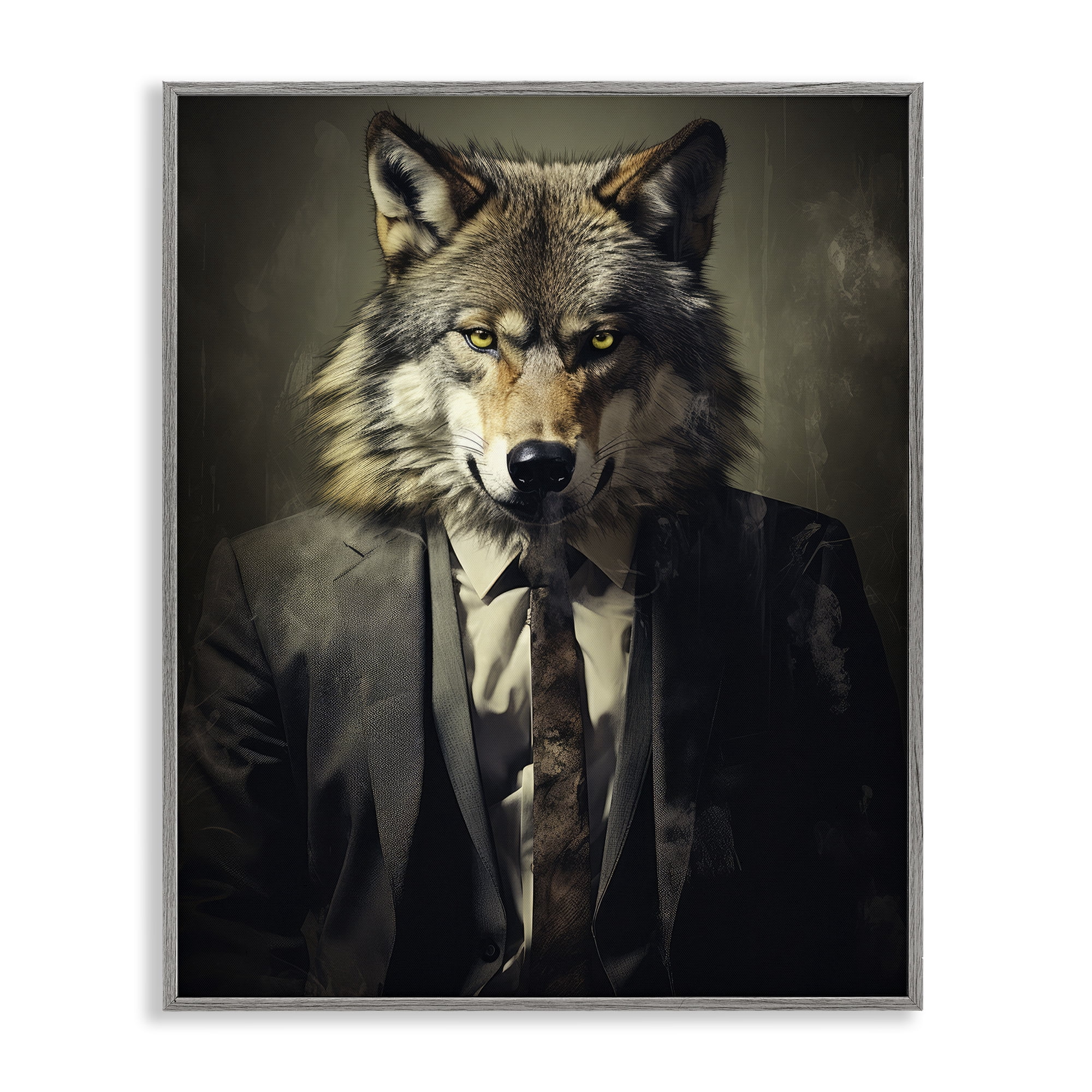 Stupell Industries Fancy Wolf in Suit Gray Framed Giclee Art, design by Ray Powers