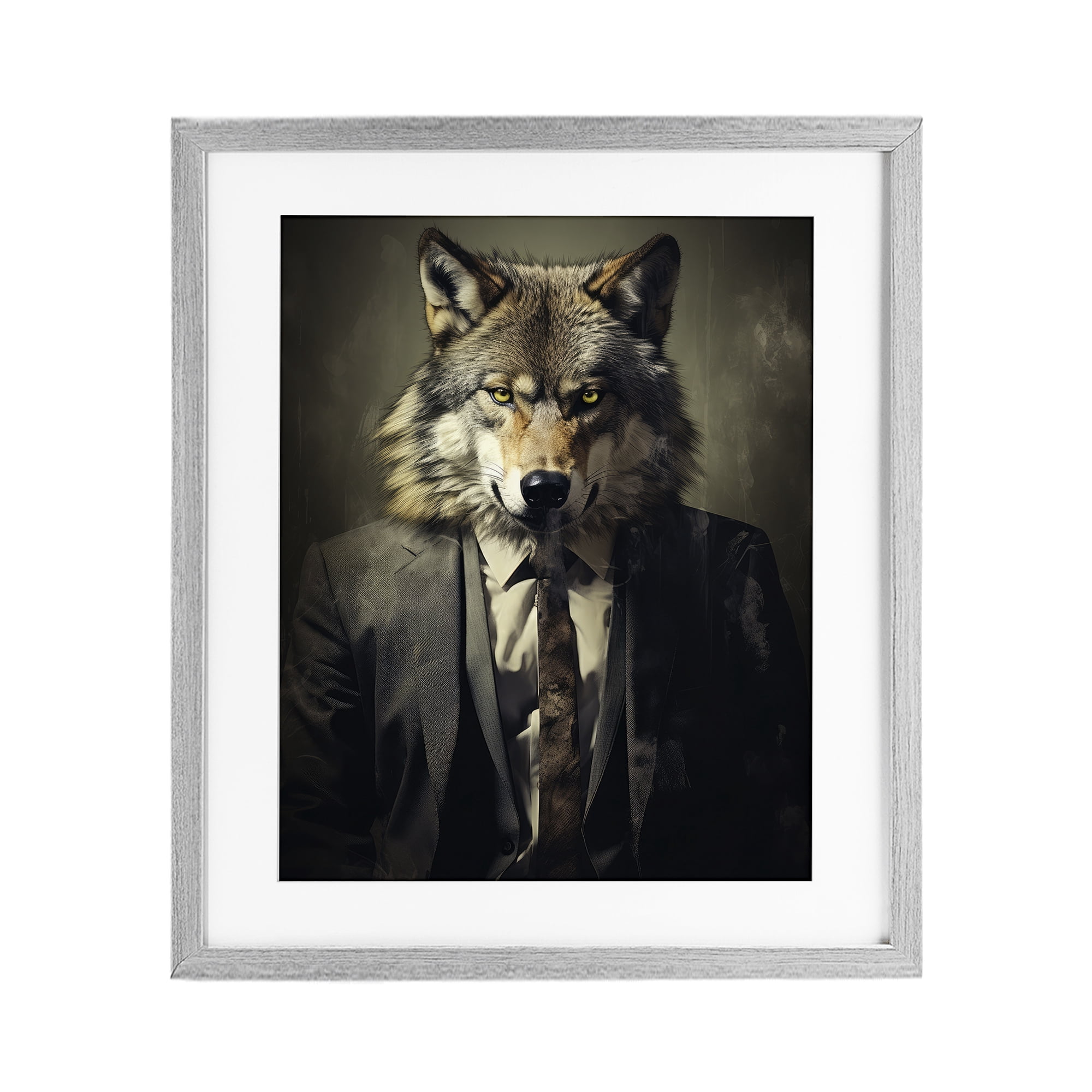 Stupell Industries Fancy Wolf in Suit Gray Framed Print Under Glass, design by Ray Powers