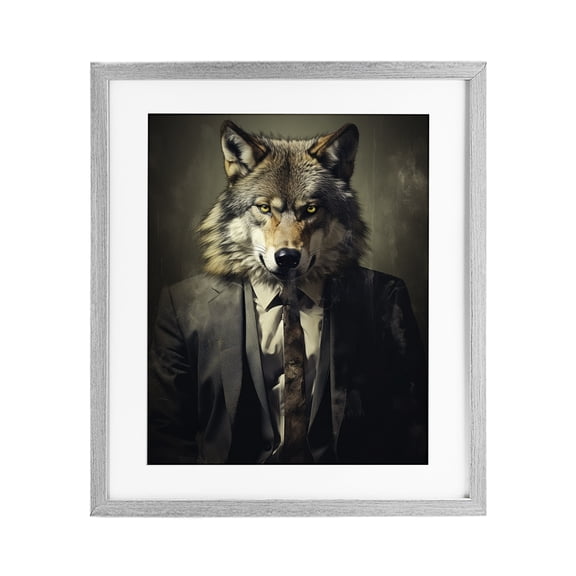 Stupell Industries Fancy Wolf in Suit Gray Framed Print Under Glass, design by Ray Powers