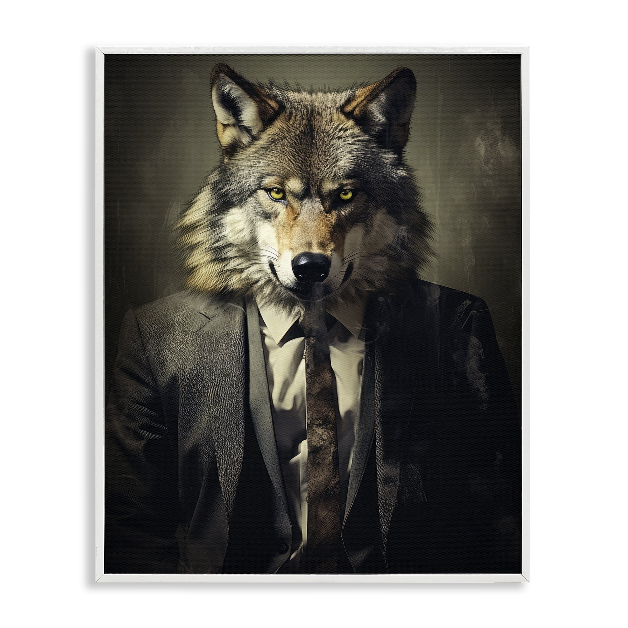 Stupell Industries Fancy Wolf in Suit White Framed Giclee Art, design by Ray Powers