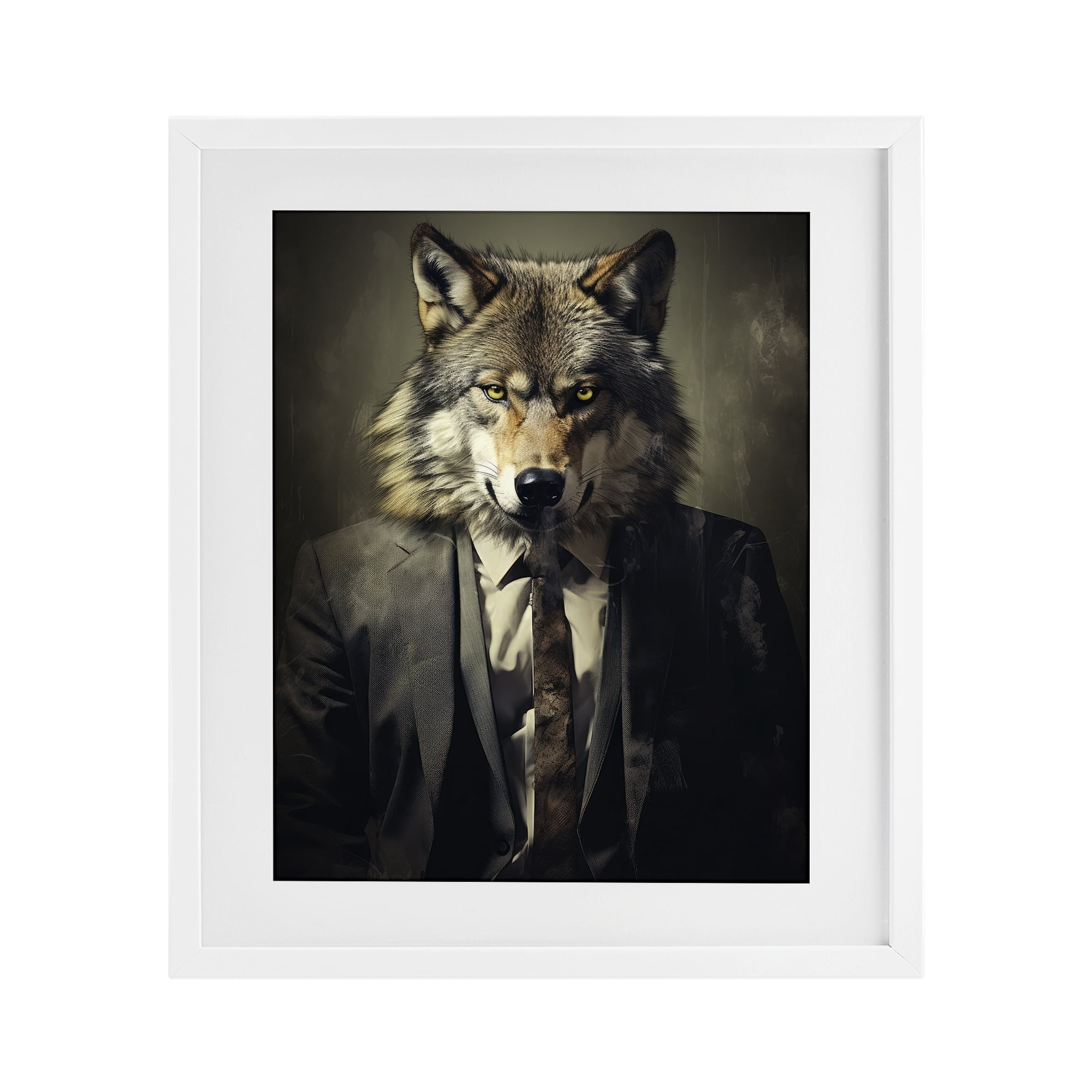 Stupell Industries Fancy Wolf in Suit White Framed Print Under Glass, design by Ray Powers