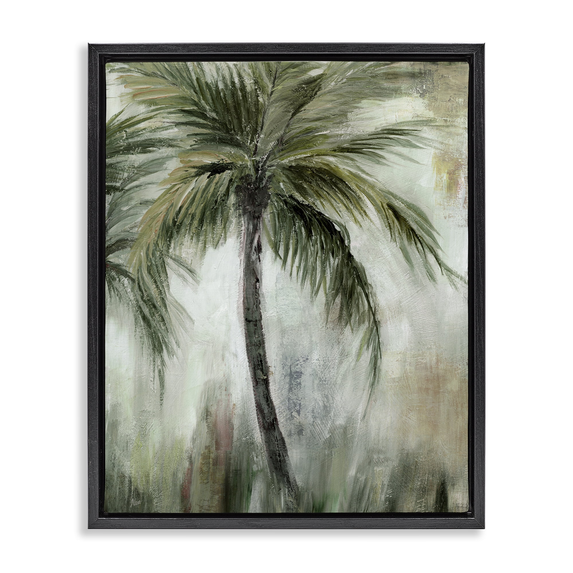 Stupell Industries Fanned Palms Impression Plants & Flowers Painting Black Floater Framed Canvas Art Print Wall Art, 25 x 31