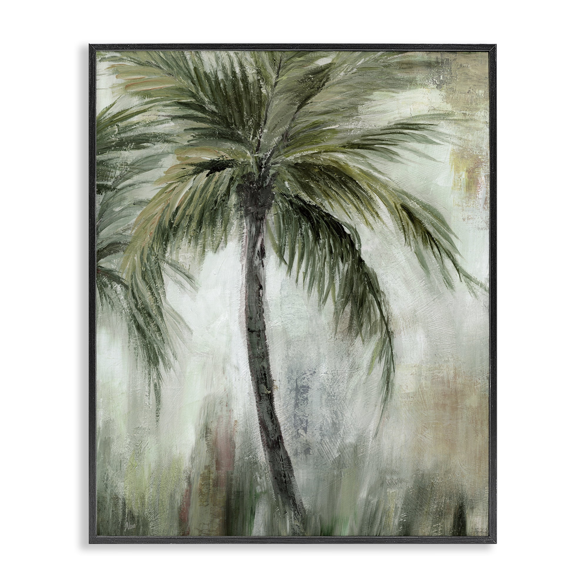 Stupell Industries Fanned Palms Impression Plants & Flowers Painting Black Framed Art Print Wall Art, 16 x 20