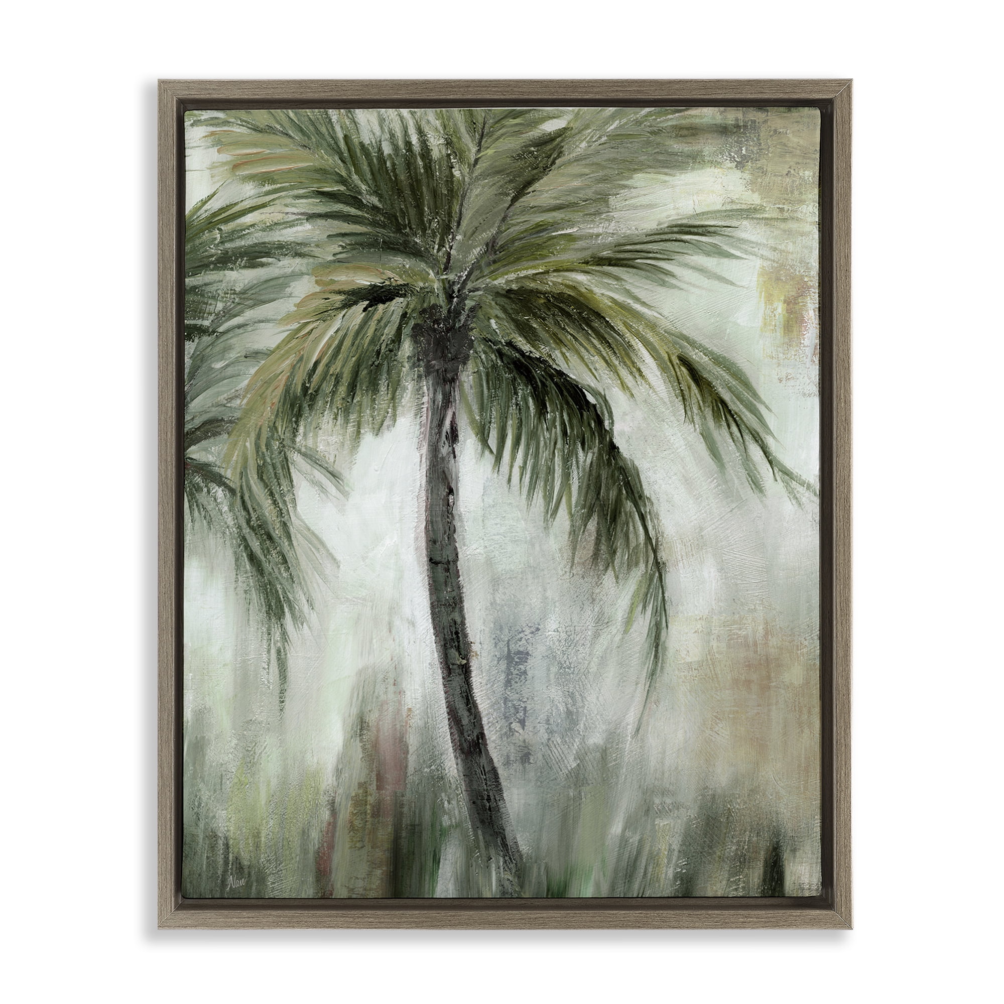 Stupell Industries Fanned Palms Impression Plants & Flowers Painting Brown Floater Framed Canvas Art Print Wall Art, 17 x 21