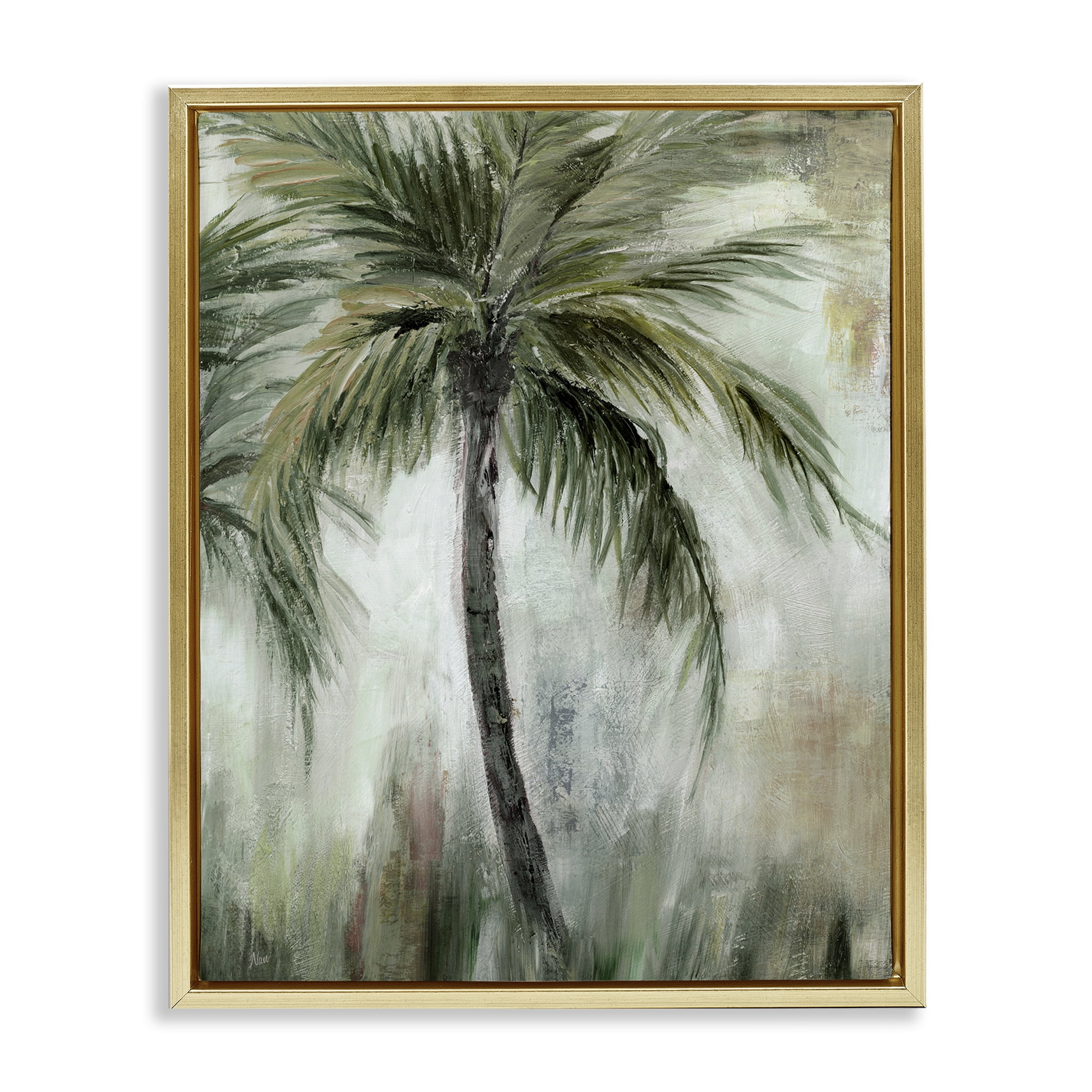 Stupell Industries Fanned Palms Impression Plants & Flowers Painting Gold Floater Framed Canvas Art Print Wall Art, 25 x 31