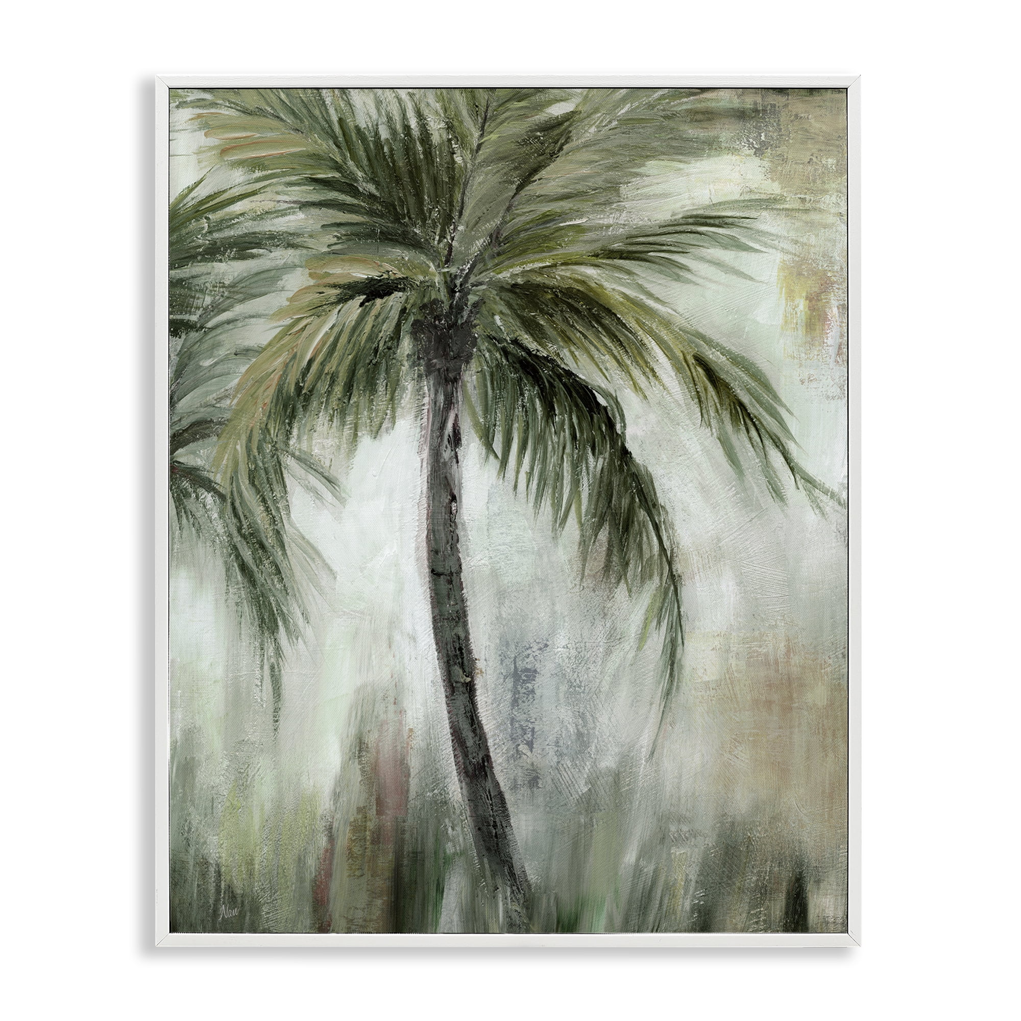 Stupell Industries Fanned Palms Impression Plants & Flowers Painting White Framed Art Print Wall Art, 16 x 20