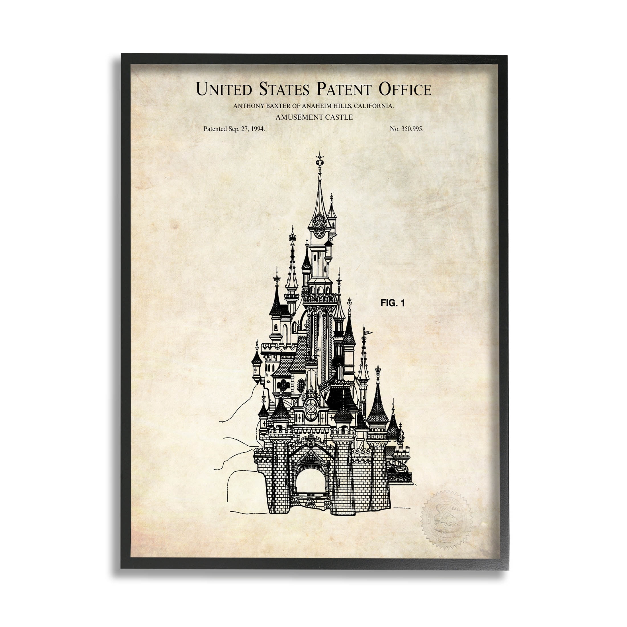 Stupell Industries Fantasy Castle Vintage Diagram Graphic Art Black ...