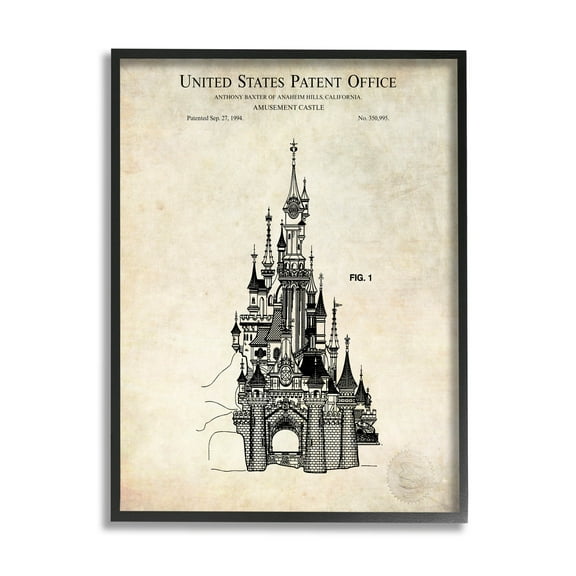 Stupell Industries Fantasy Castle Vintage Diagram Graphic Art Black Framed Art Print Wall Art, Design by Karl Hronek