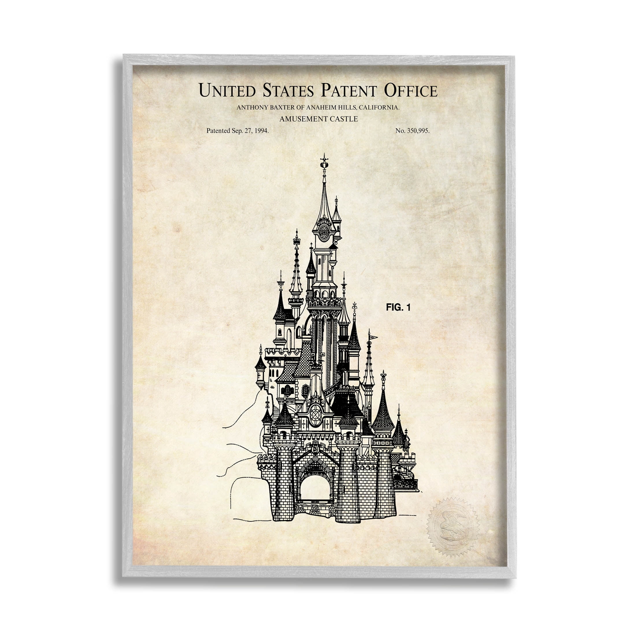 Stupell Industries Fantasy Castle Vintage Diagram Graphic Art Gray Framed Art Print Wall Art, Design by Karl Hronek