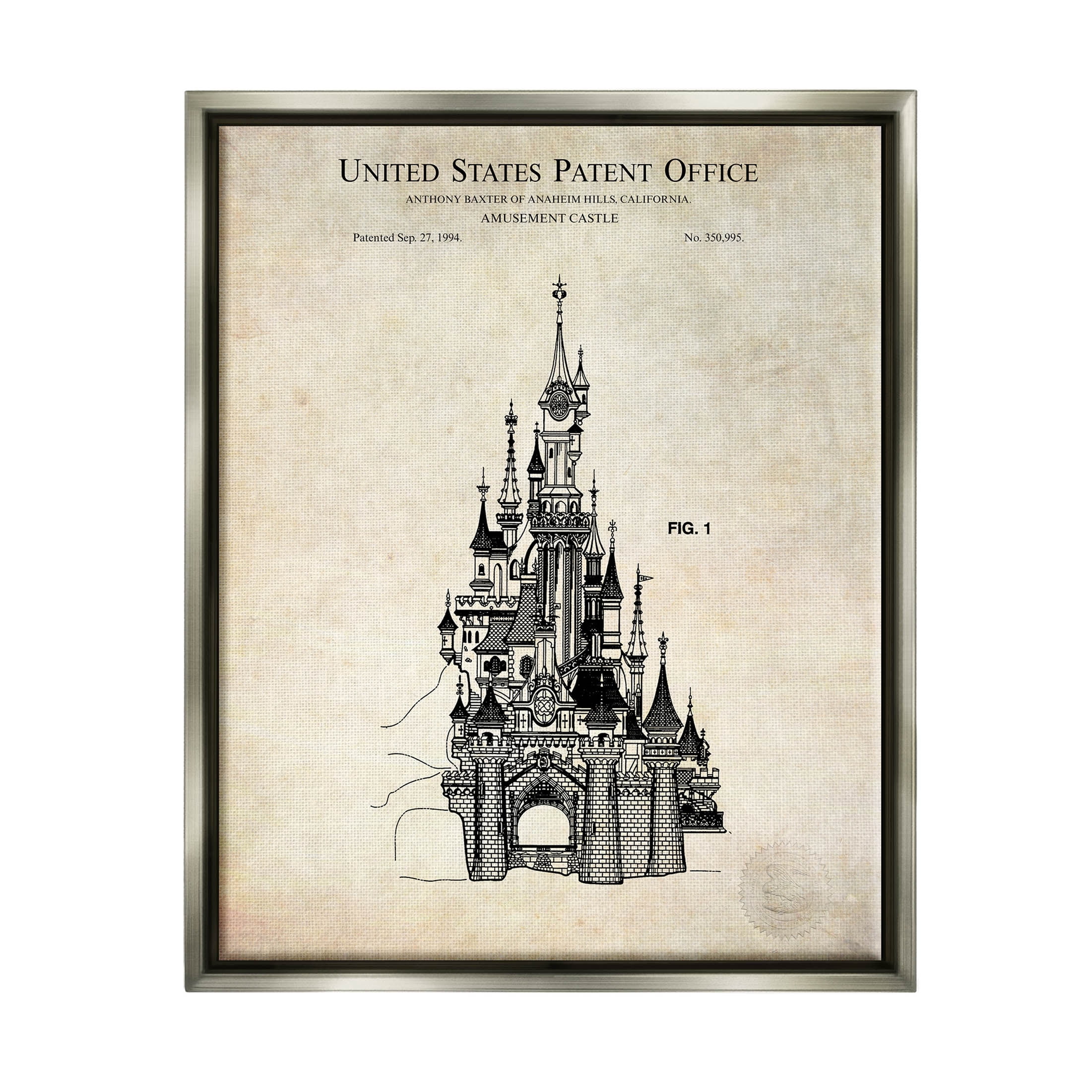 Stupell Industries Fantasy Castle Vintage Diagram Graphic Art Luster Gray Floating Framed Canvas Print Wall Art, Design by Karl Hronek