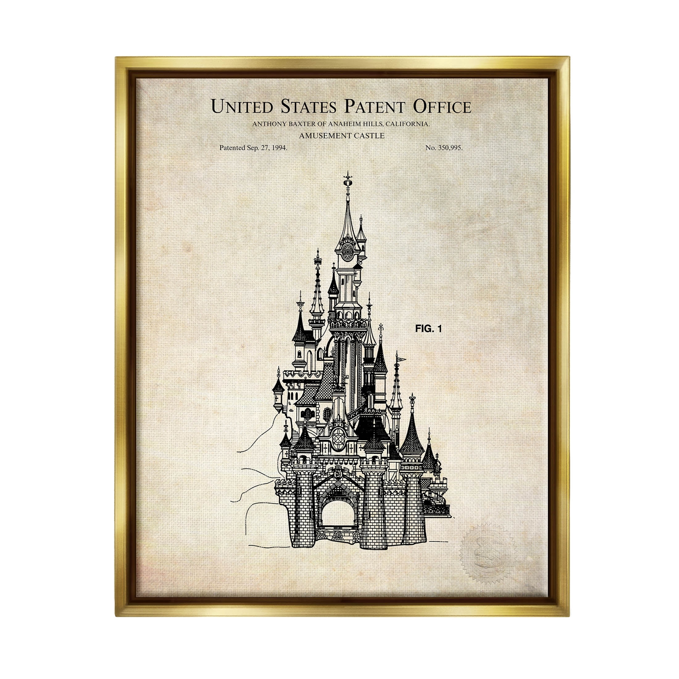 Stupell Industries Fantasy Castle Vintage Diagram Graphic Art Metallic Gold Floating Framed Canvas Print Wall Art, Design by Karl Hronek