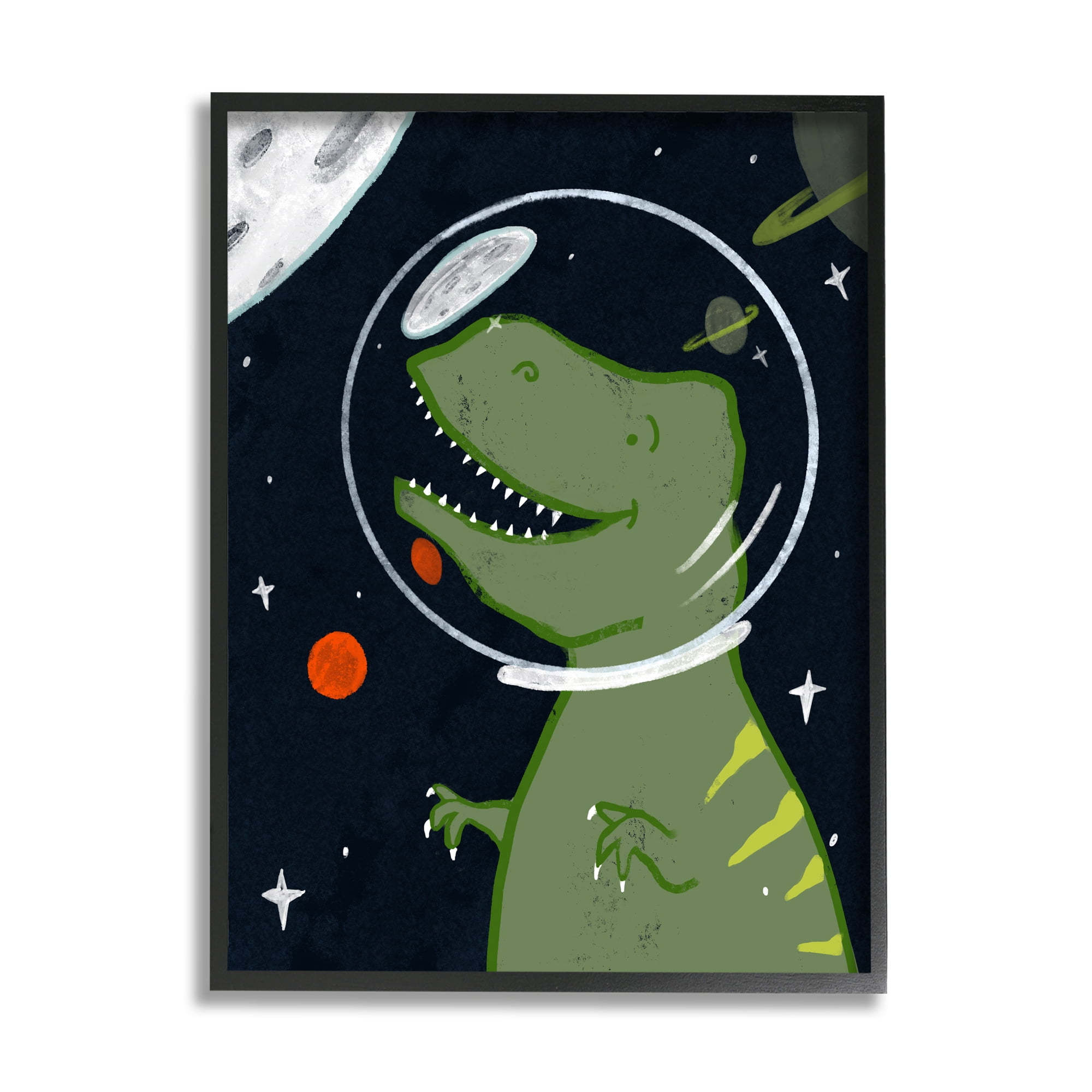 Stupell Industries Fantasy Dinosaur Astronaut Milky Way Space T-Rex Outer Space Painting Black Framed Art Print Wall Art, 24 x 30