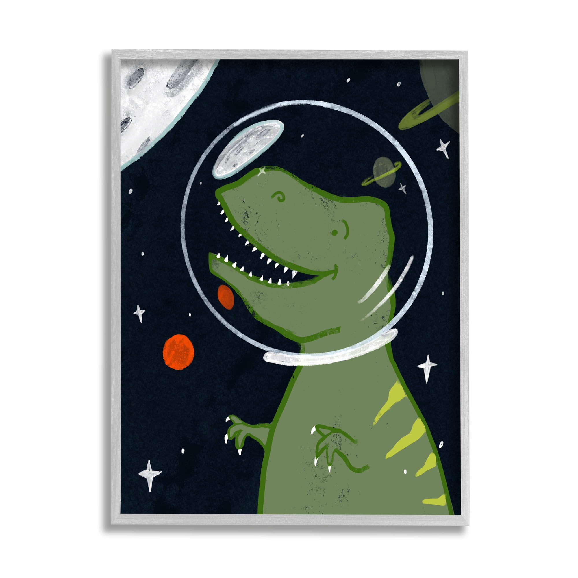 Stupell Industries Fantasy Dinosaur Astronaut Milky Way Space T-Rex Outer Space Painting Gray Framed Art Print Wall Art, 24 x 30