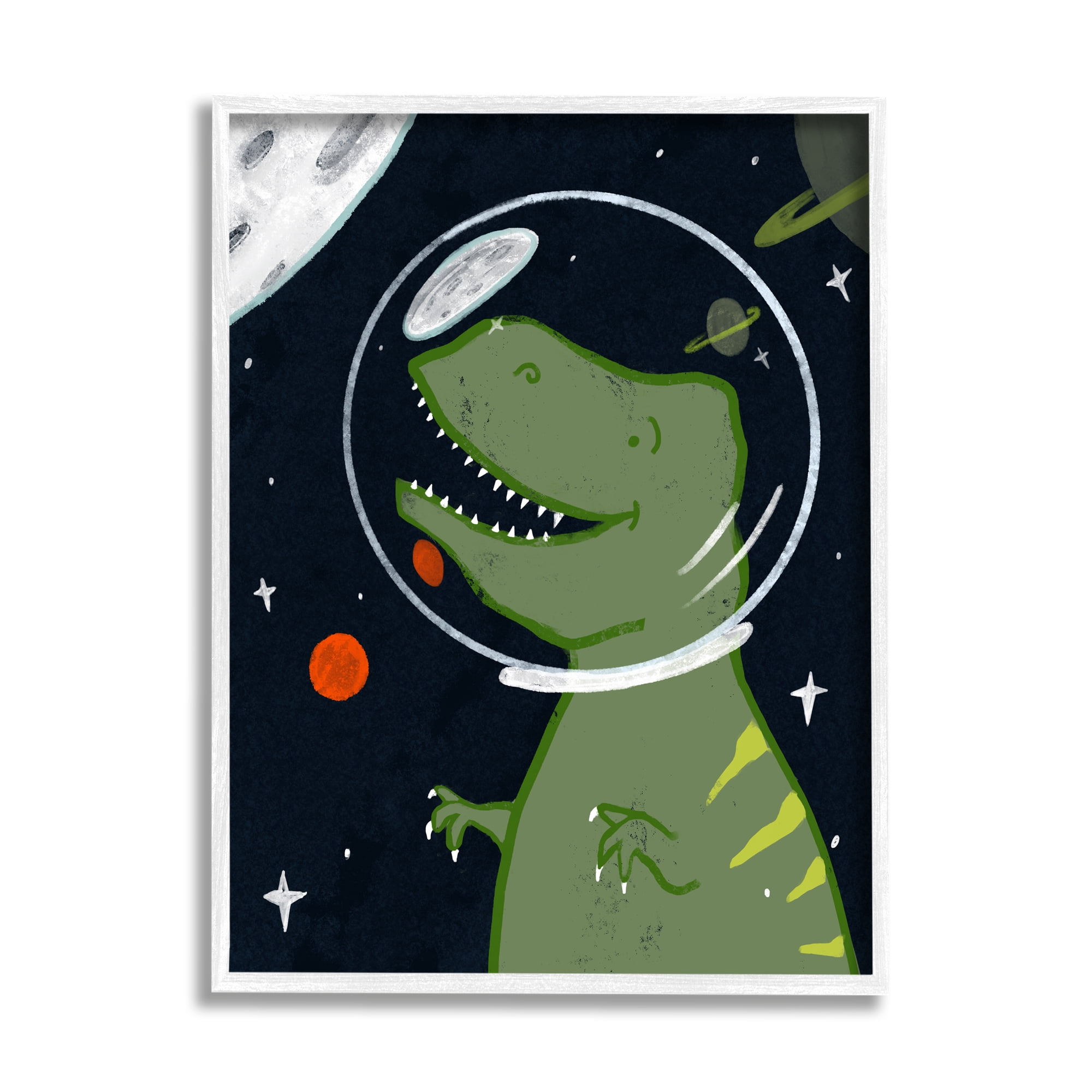 Stupell Industries Fantasy Dinosaur Astronaut Milky Way Space T-Rex Outer Space Painting White Framed Art Print Wall Art, 16 x 20
