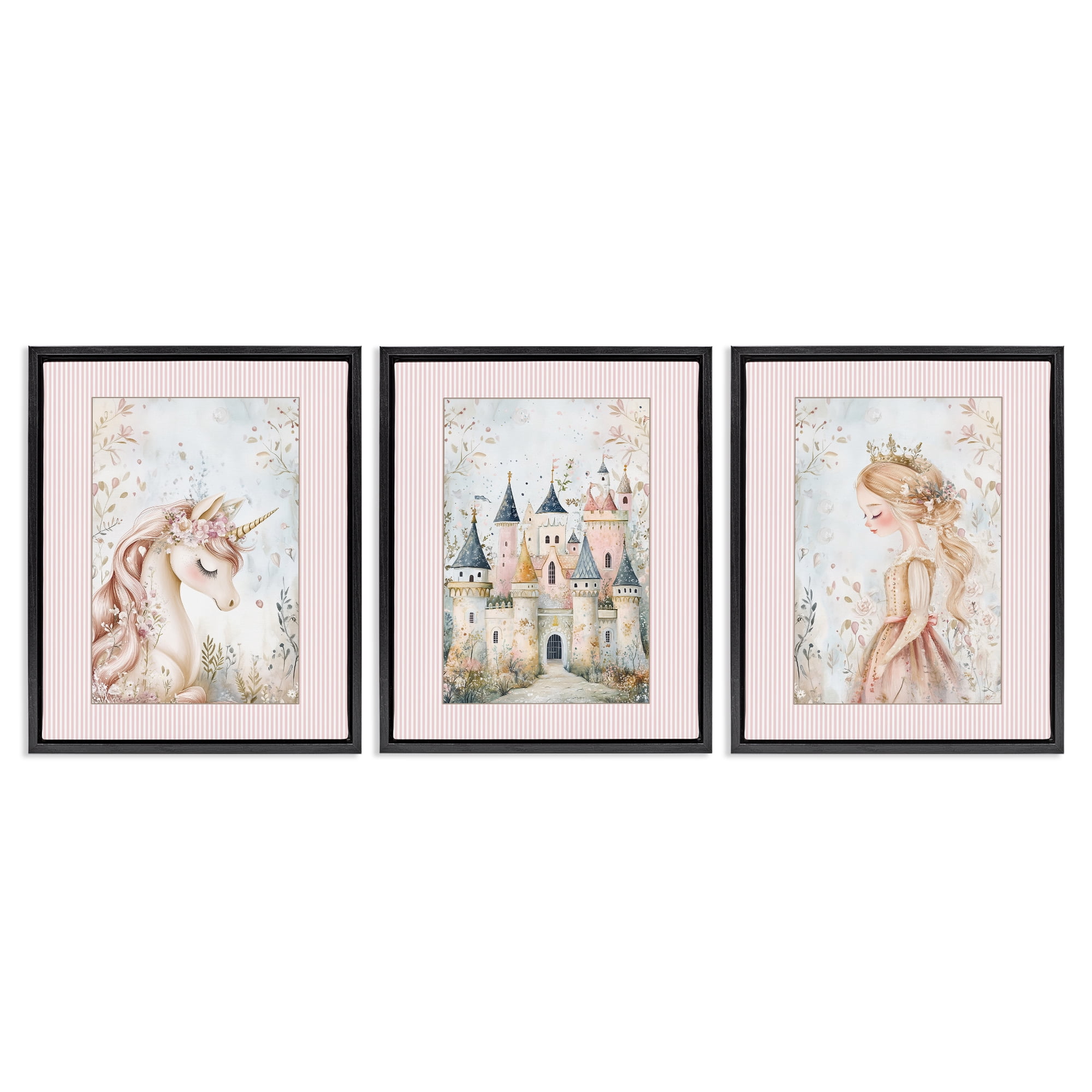 Stupell Industries Fantasy Enchanted Dreams 3 Piece Black Framed Floater Canvas Set, design by Christine Simpson Art