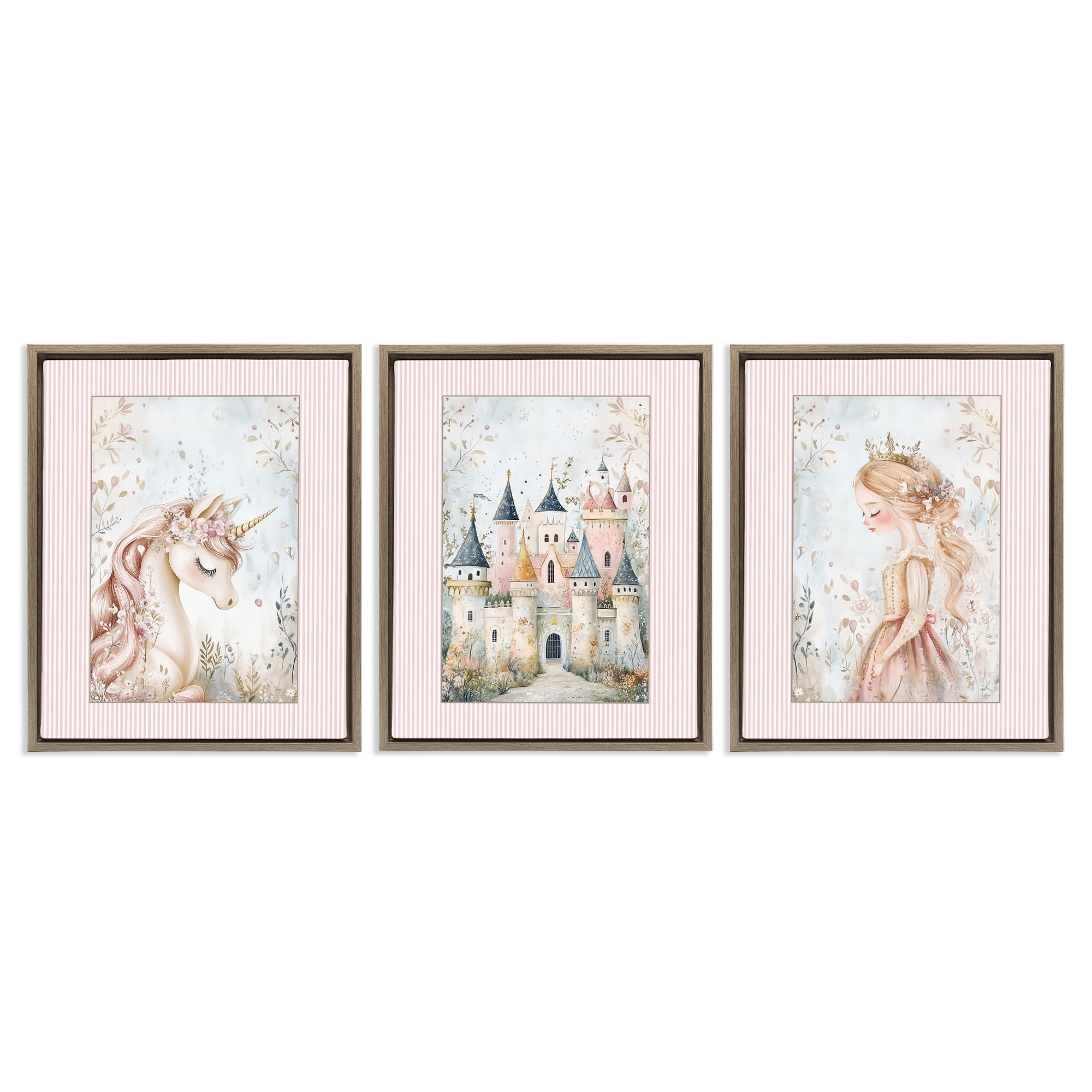 Stupell Industries Fantasy Enchanted Dreams 3 Piece Brown Framed Floater Canvas Set, design by Christine Simpson Art