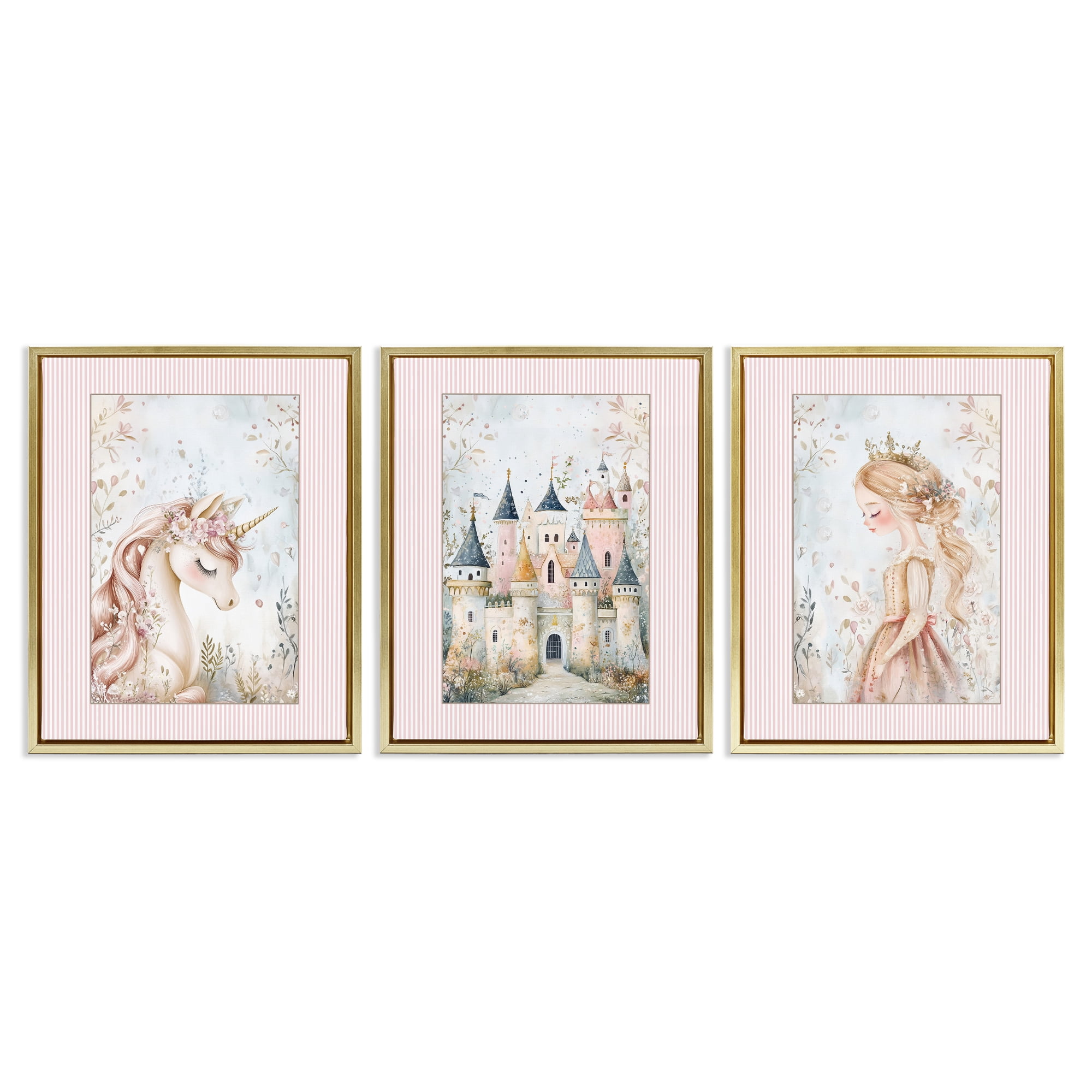 Stupell Industries Fantasy Enchanted Dreams 3 Piece Gold Framed Floater Canvas Set, design by Christine Simpson Art