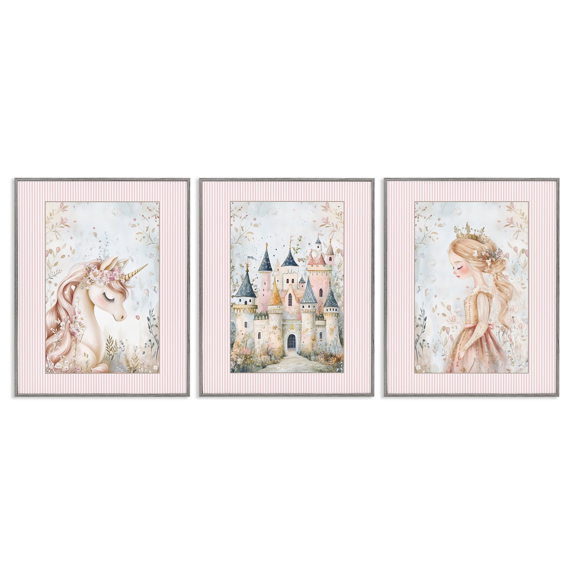 Stupell Industries Fantasy Enchanted Dreams 3 Piece Gray Framed Giclee Art Set, design by Christine Simpson Art