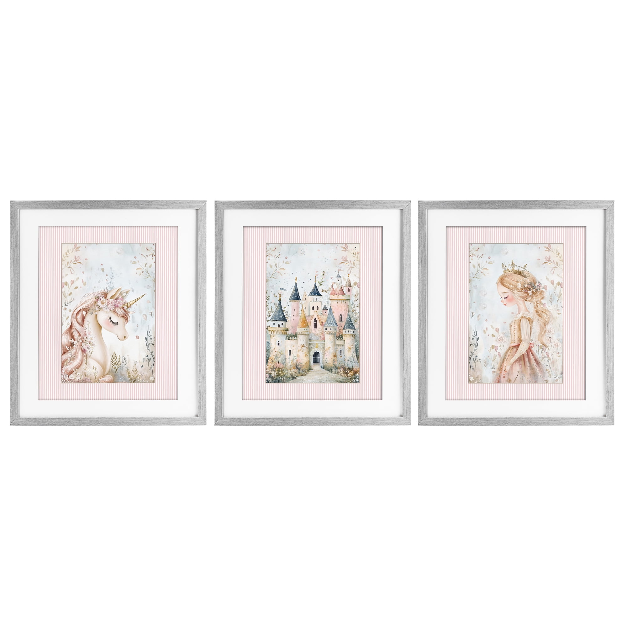 Stupell Industries Fantasy Enchanted Dreams 3 Piece Gray Framed Print Under Glass Set, design by Christine Simpson Art