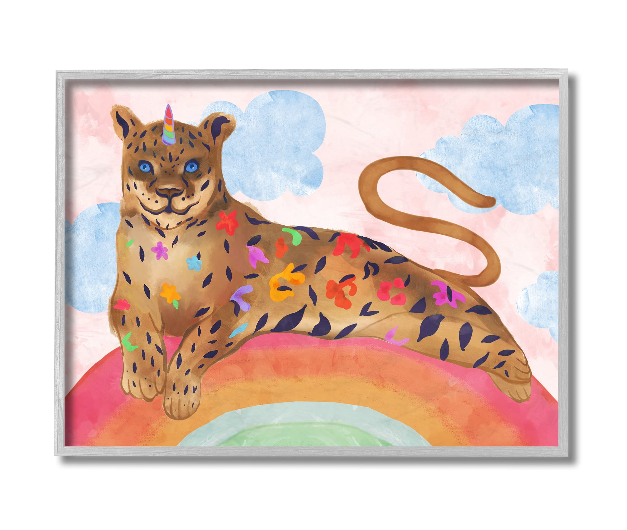 Stupell Industries Fantasy Jungle Cat On Mystical Rainbow Grey Framed, 16 x 20, Design by Daphne Polselli
