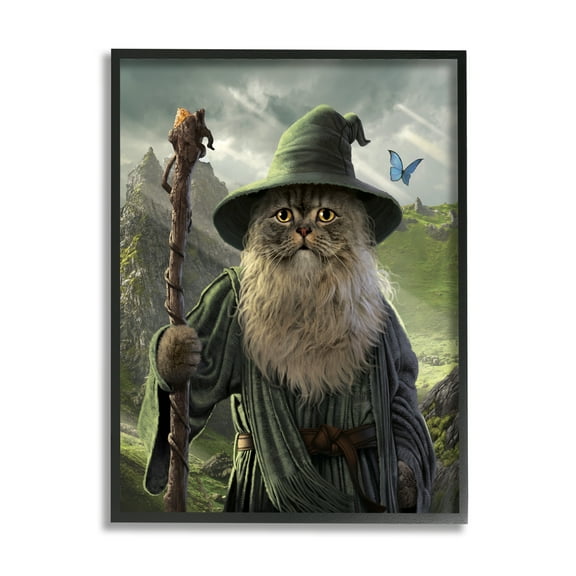 Stupell Industries Fantasy Wizard Cat Animals & Insects Painting Black Framed Art Print Wall Art, 11 x 14