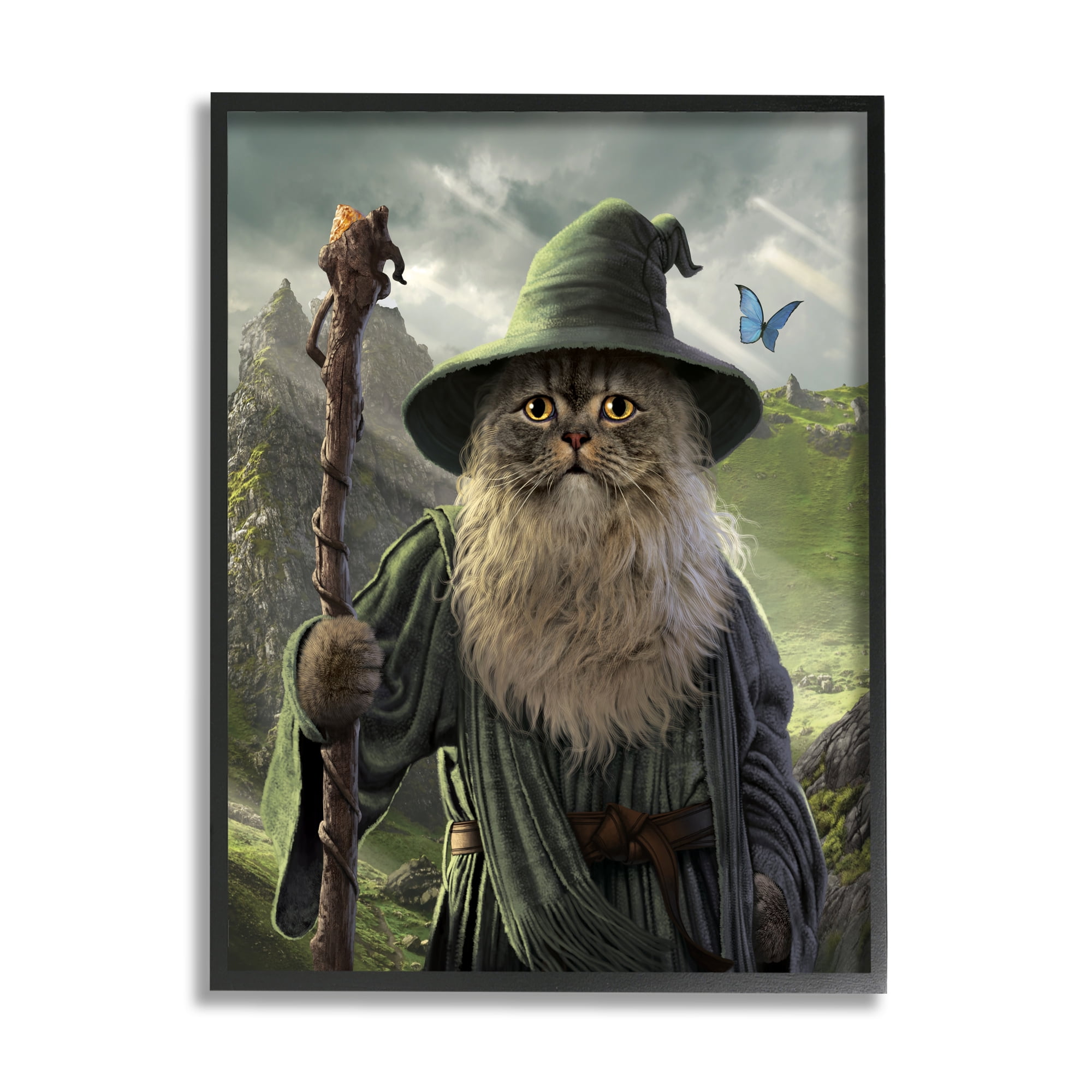 Stupell Industries Fantasy Wizard Cat Animals & Insects Painting Black Framed Art Print Wall Art, 24 x 30