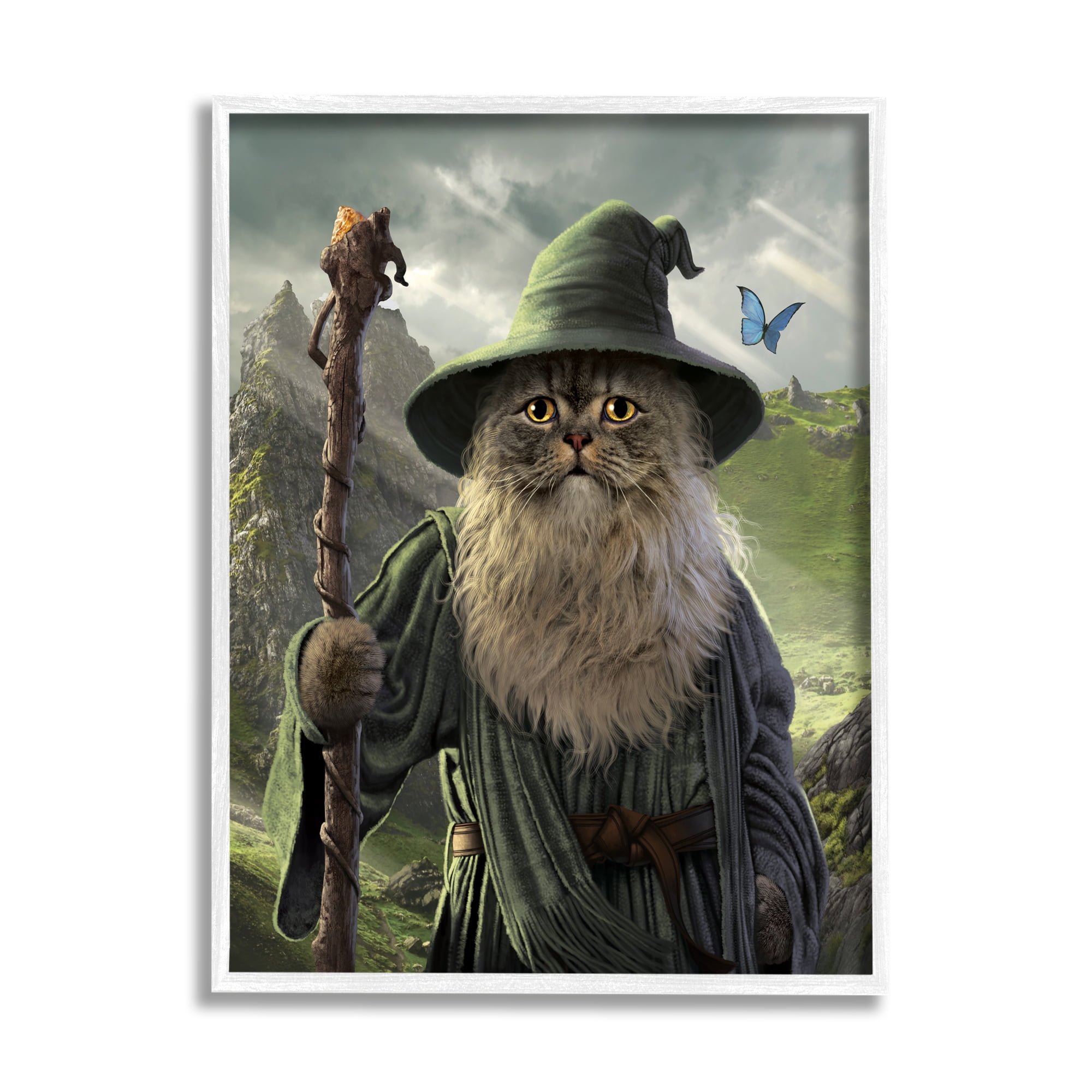 Stupell Industries Fantasy Wizard Cat Animals & Insects Painting White Framed Art Print Wall Art, 16 x 20