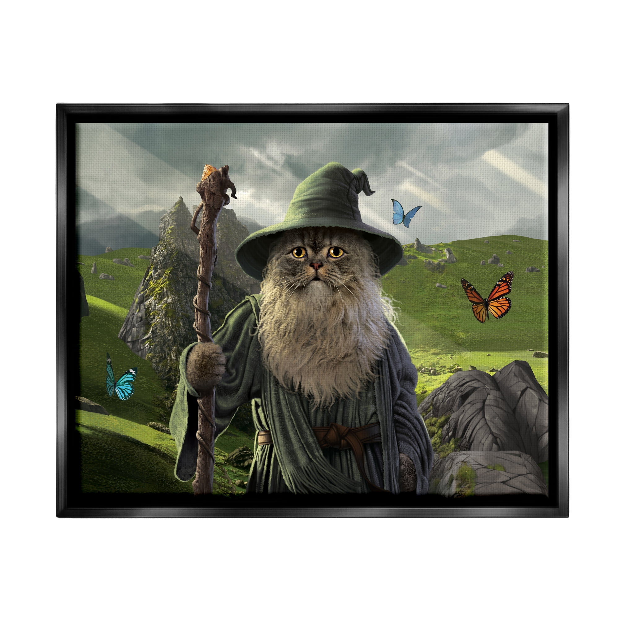 Stupell Industries Fantasy Wizard Scene Animals & Insects Painting Black Floater Framed Canvas Art Print Wall Art, 31 x 25