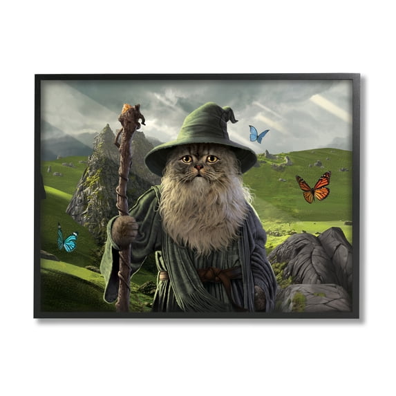 Stupell Industries Fantasy Wizard Scene Animals & Insects Painting Black Framed Art Print Wall Art, 30 x 24