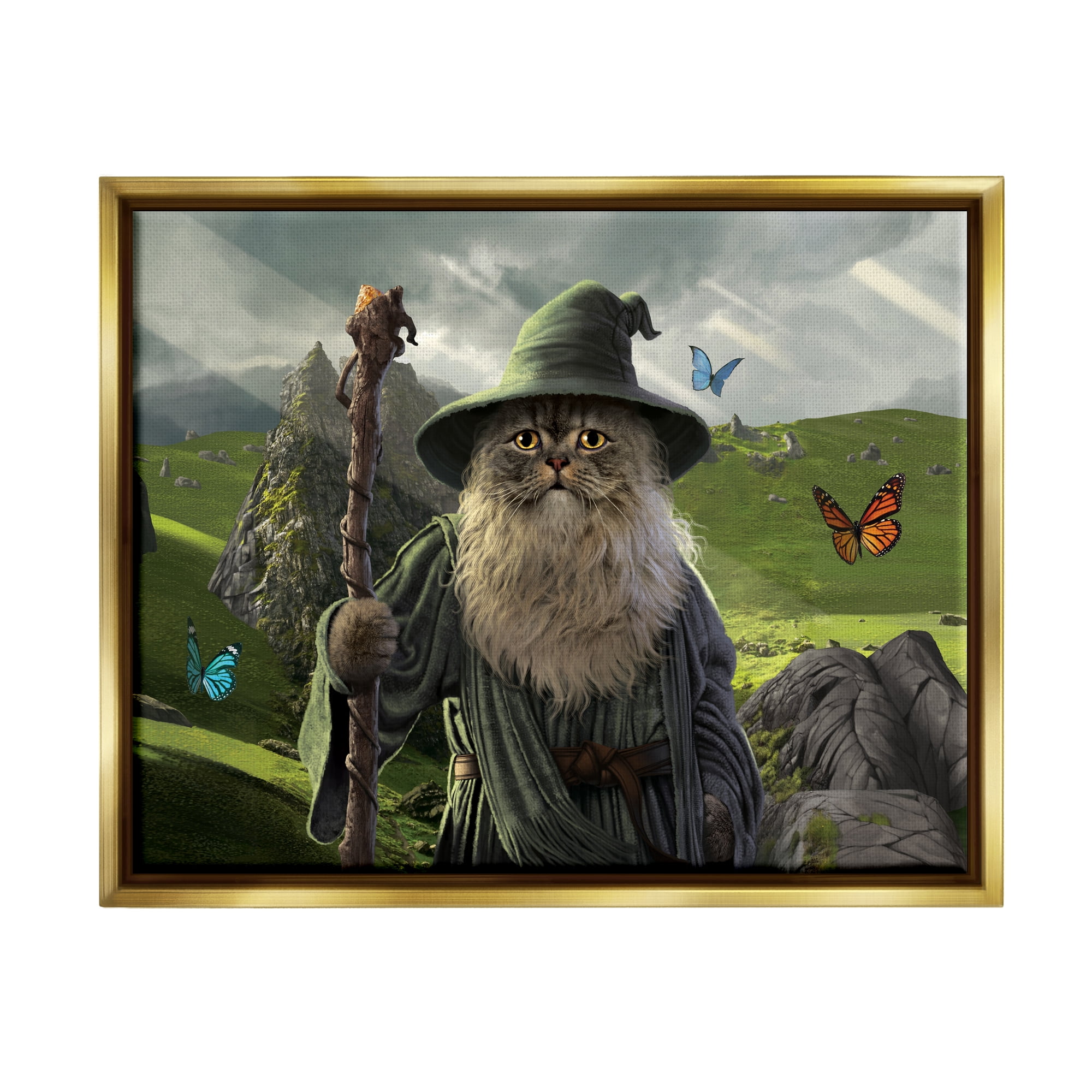 Stupell Industries Fantasy Wizard Scene Animals & Insects Painting Gold Floater Framed Canvas Art Print Wall Art, 21 x 17