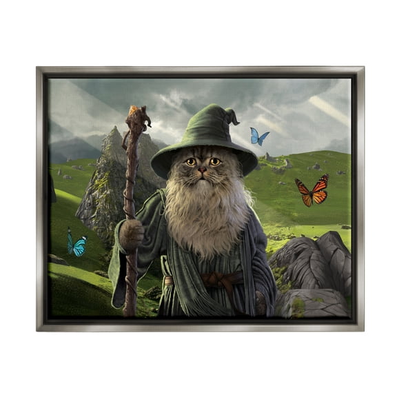 Stupell Industries Fantasy Wizard Scene Animals & Insects Painting Gray Floater Framed Canvas Art Print Wall Art, 21 x 17