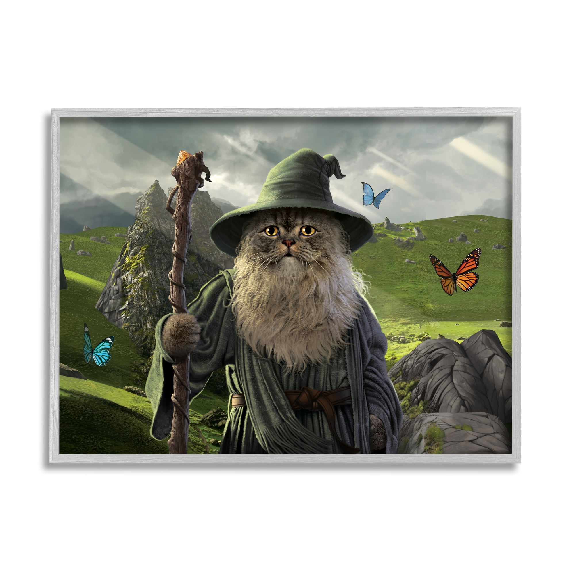 Stupell Industries Fantasy Wizard Scene Animals & Insects Painting Gray Framed Art Print Wall Art, 14 x 11