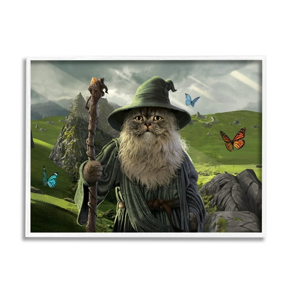 Stupell Industries Fantasy Wizard Scene Animals & Insects Painting White Framed Art Print Wall Art, 20 x 16